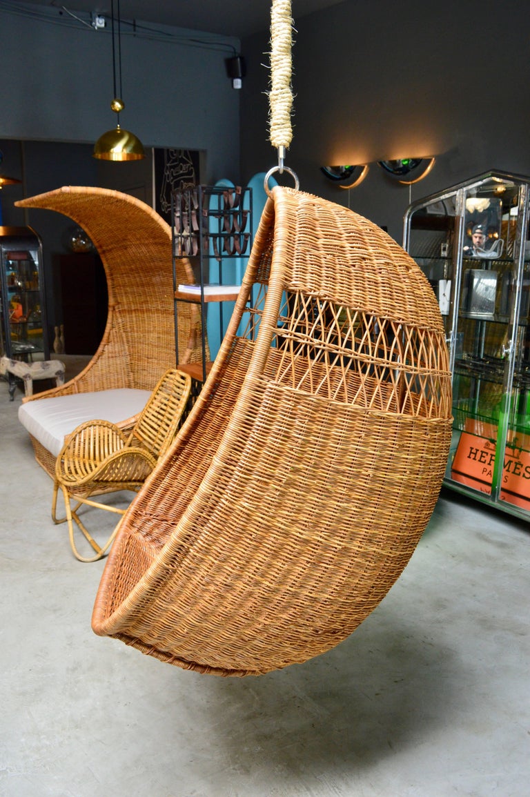 Rattan and Wicker Hanging Chair at 1stDibs