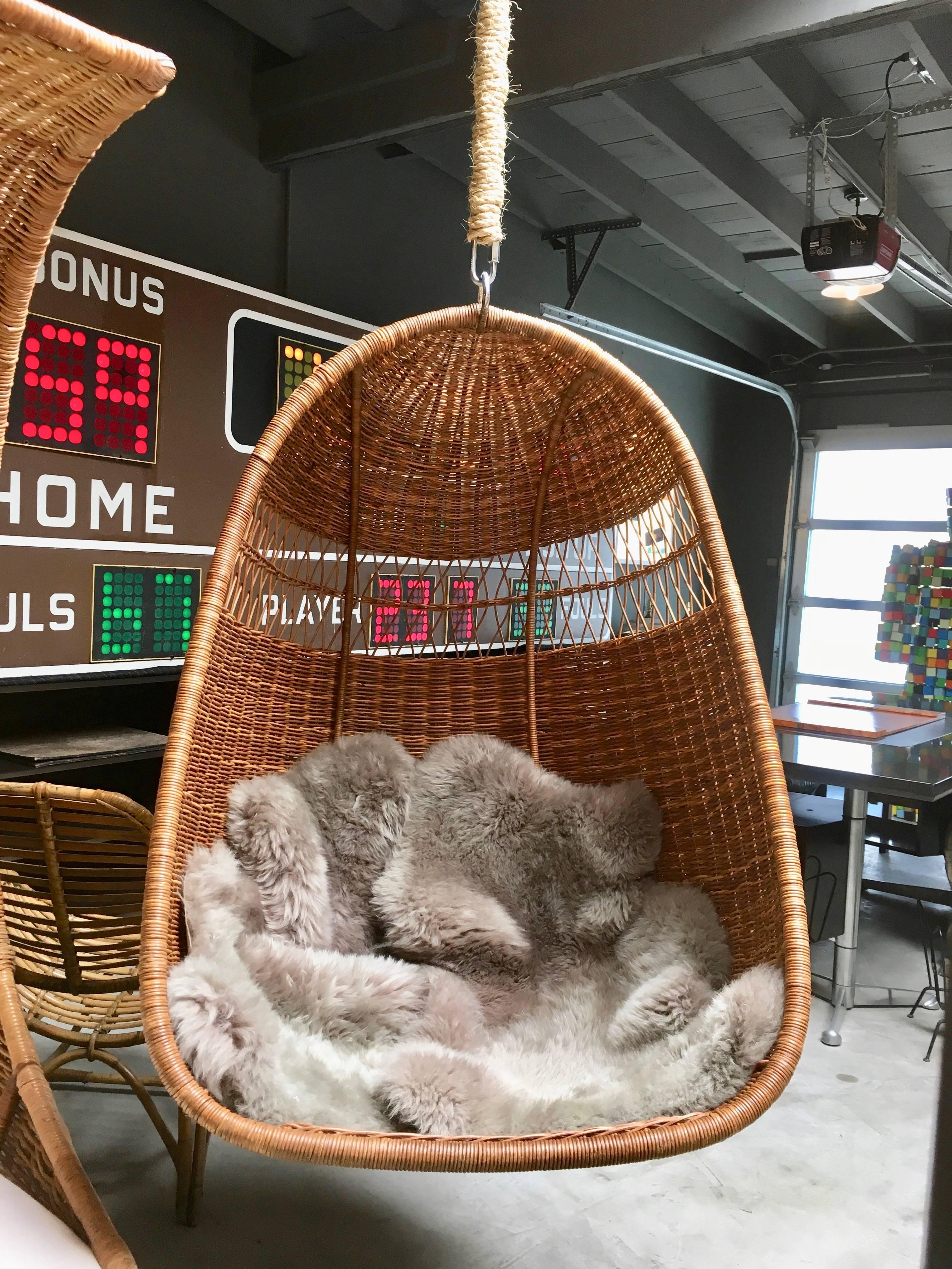 Mid-20th Century Rattan and Wicker Hanging Chair
