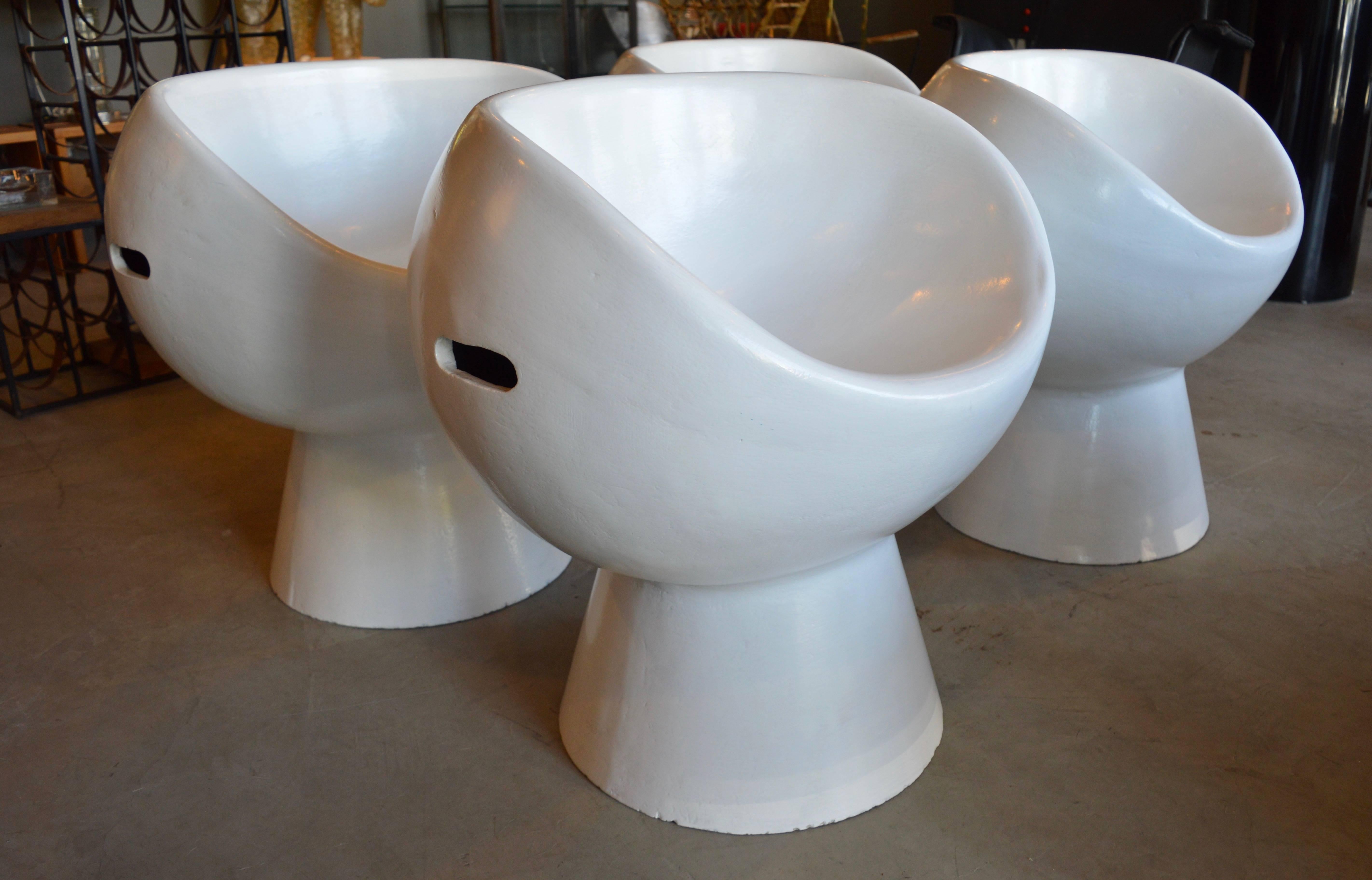 Amazing set of five concrete mushroom chairs by Swiss Architect Willy Guhl. Made for Eternit in the 1960s. This is a very rare set of chairs that seldom become available for sale. Amazing condition. Perfect indoors or outside! Sold as a set of 5. 