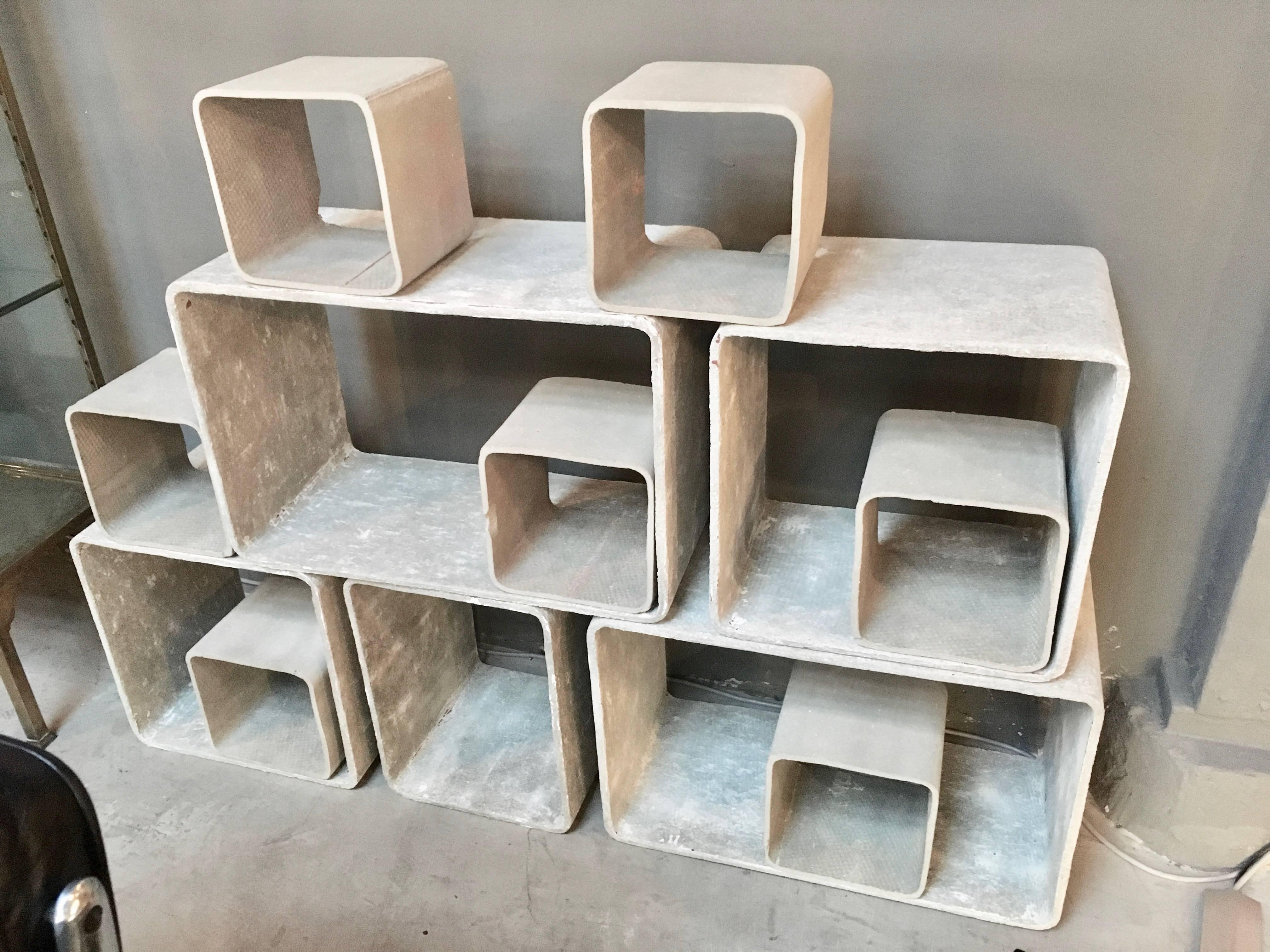 12 Piece Willy Guhl Modular Cement Bookcase In Excellent Condition In Los Angeles, CA