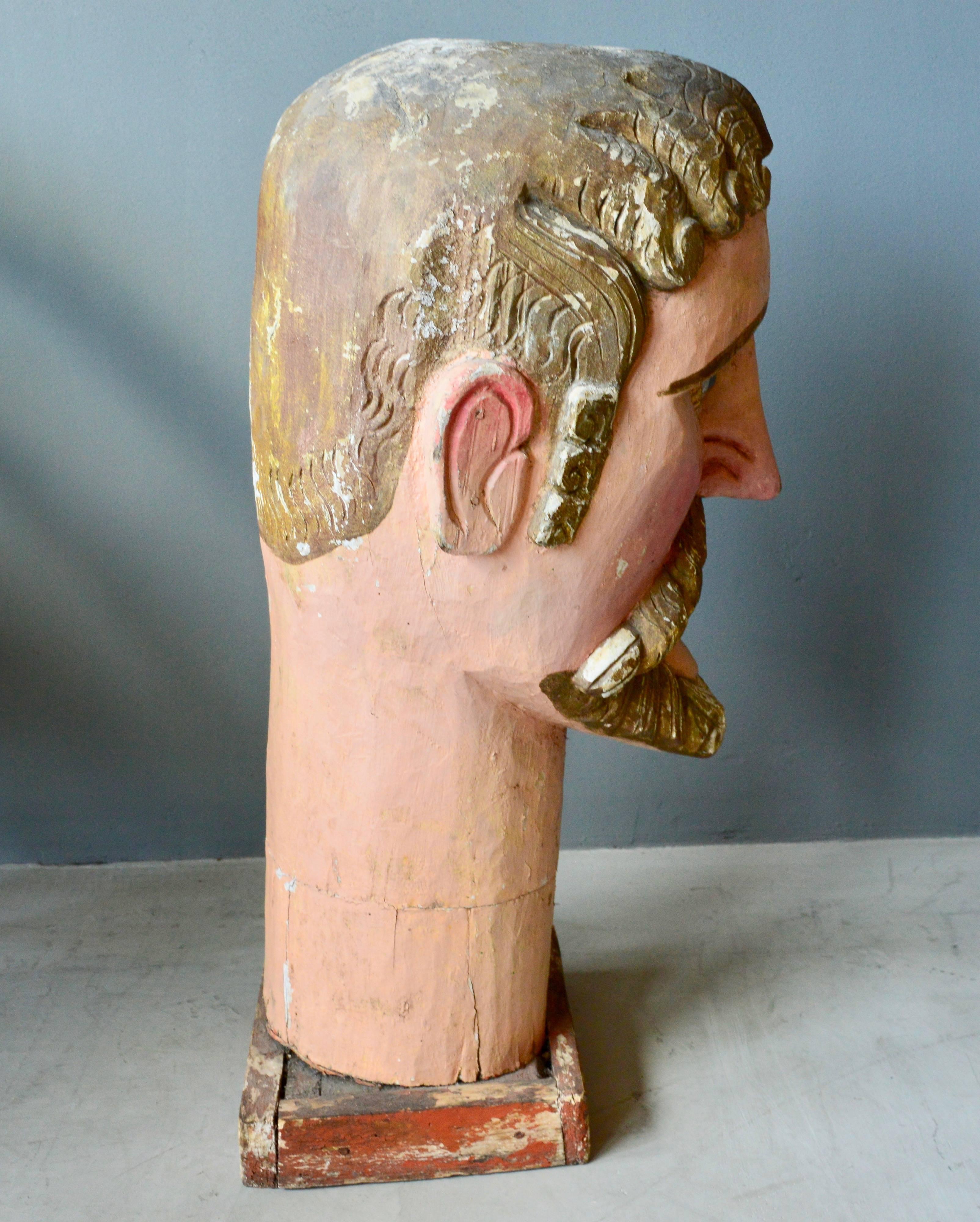 Monumental Wood Santo Head In Excellent Condition In Los Angeles, CA