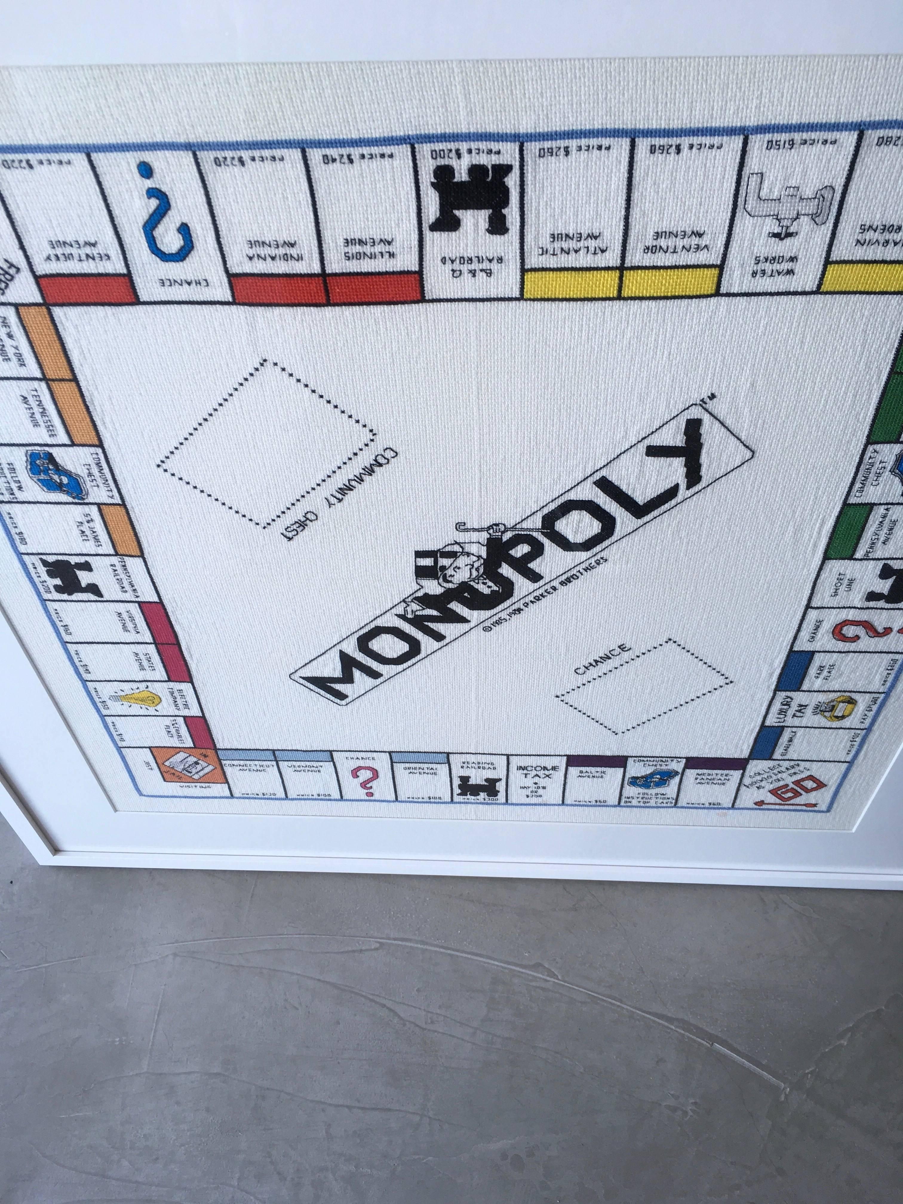 Handmade Needlepoint Monopoly Game-Board In Excellent Condition In Los Angeles, CA
