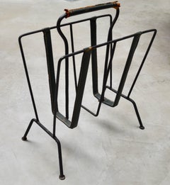 Jacques Adnet Green Leather Magazine Rack