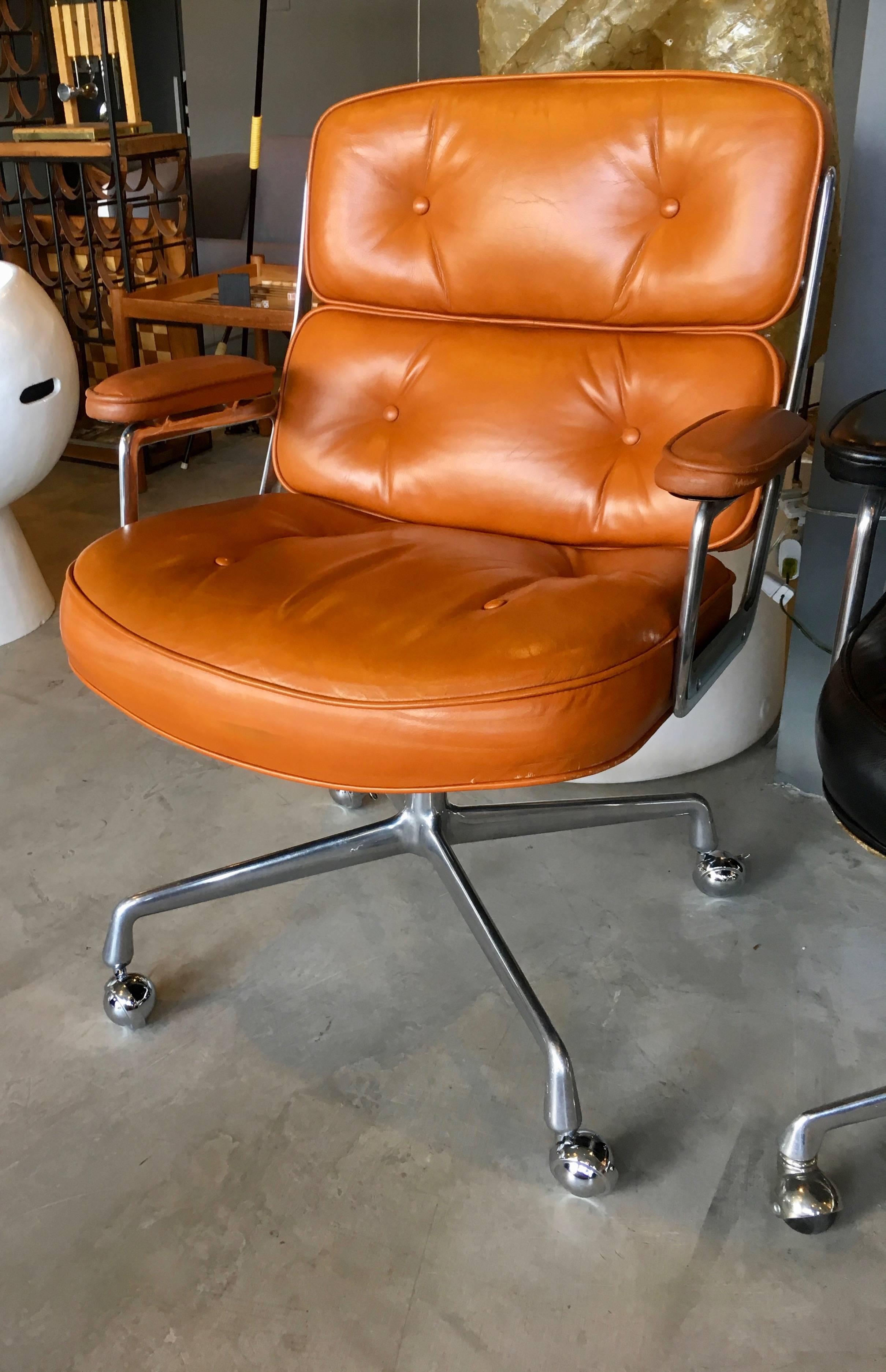 American Vintage Cognac Leather Eames Time Life Chair