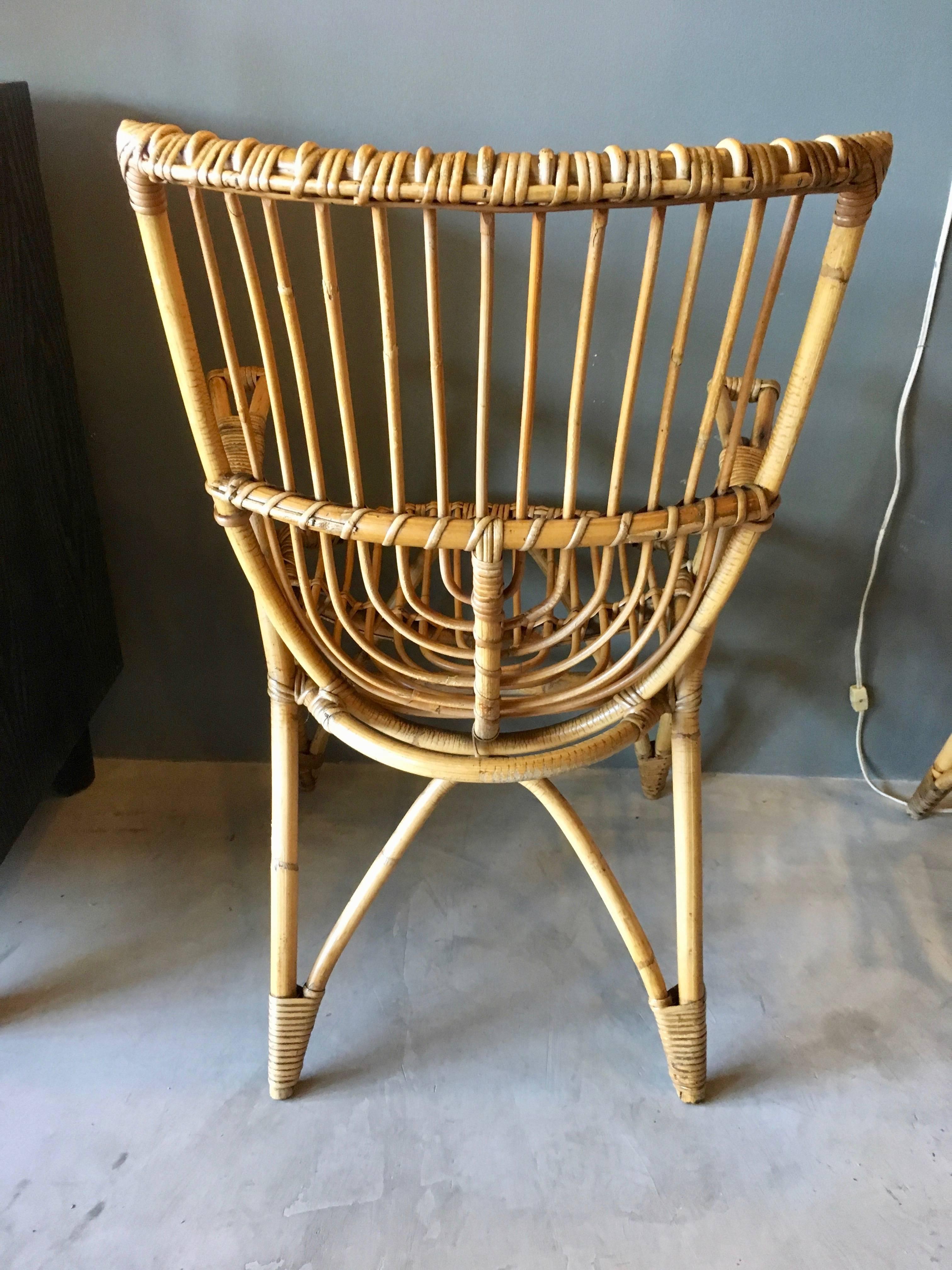 Bamboo Pair of Sculptural French Rattan Armchairs