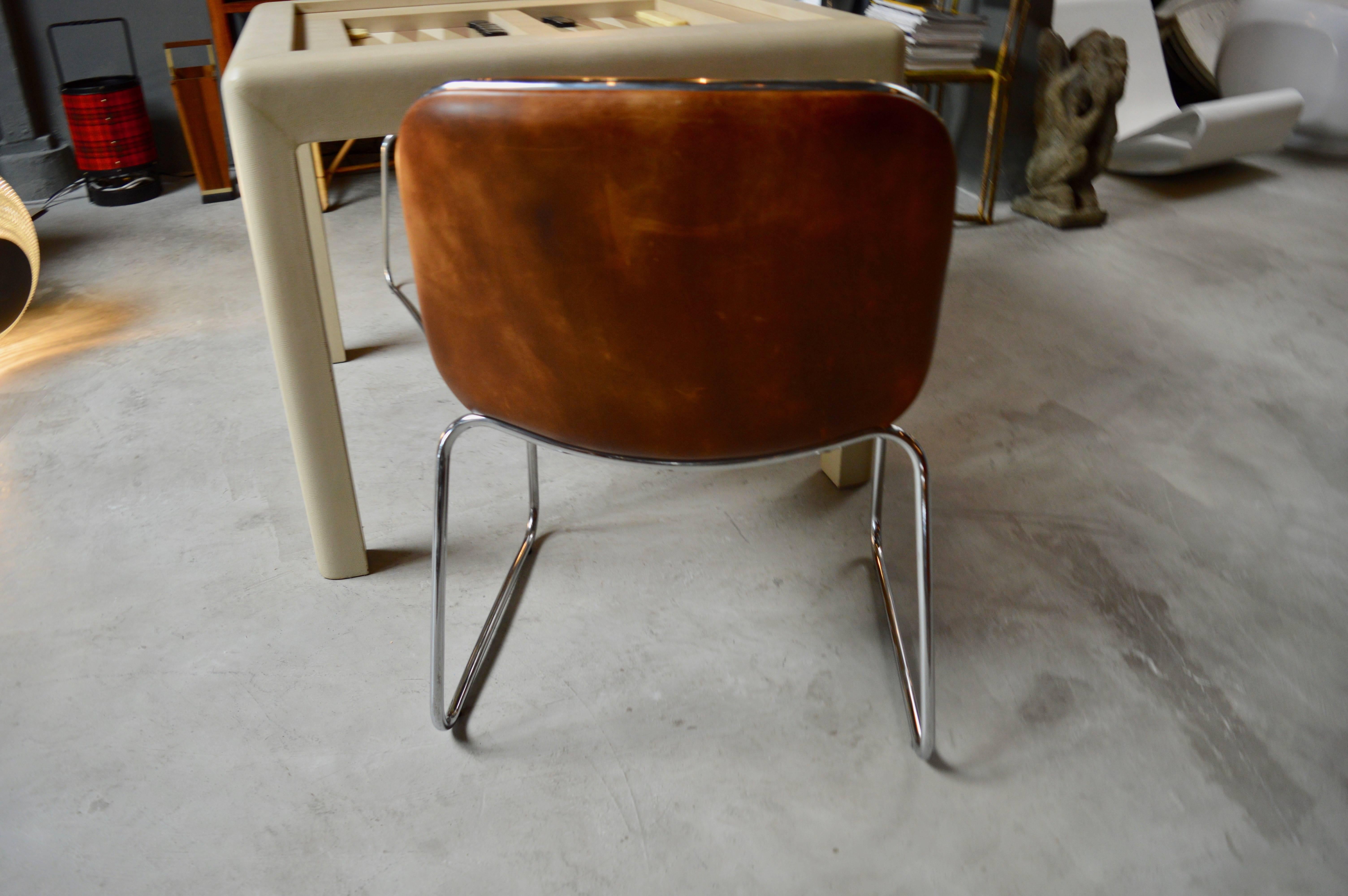 French Chrome and Leather Side Chairs 2