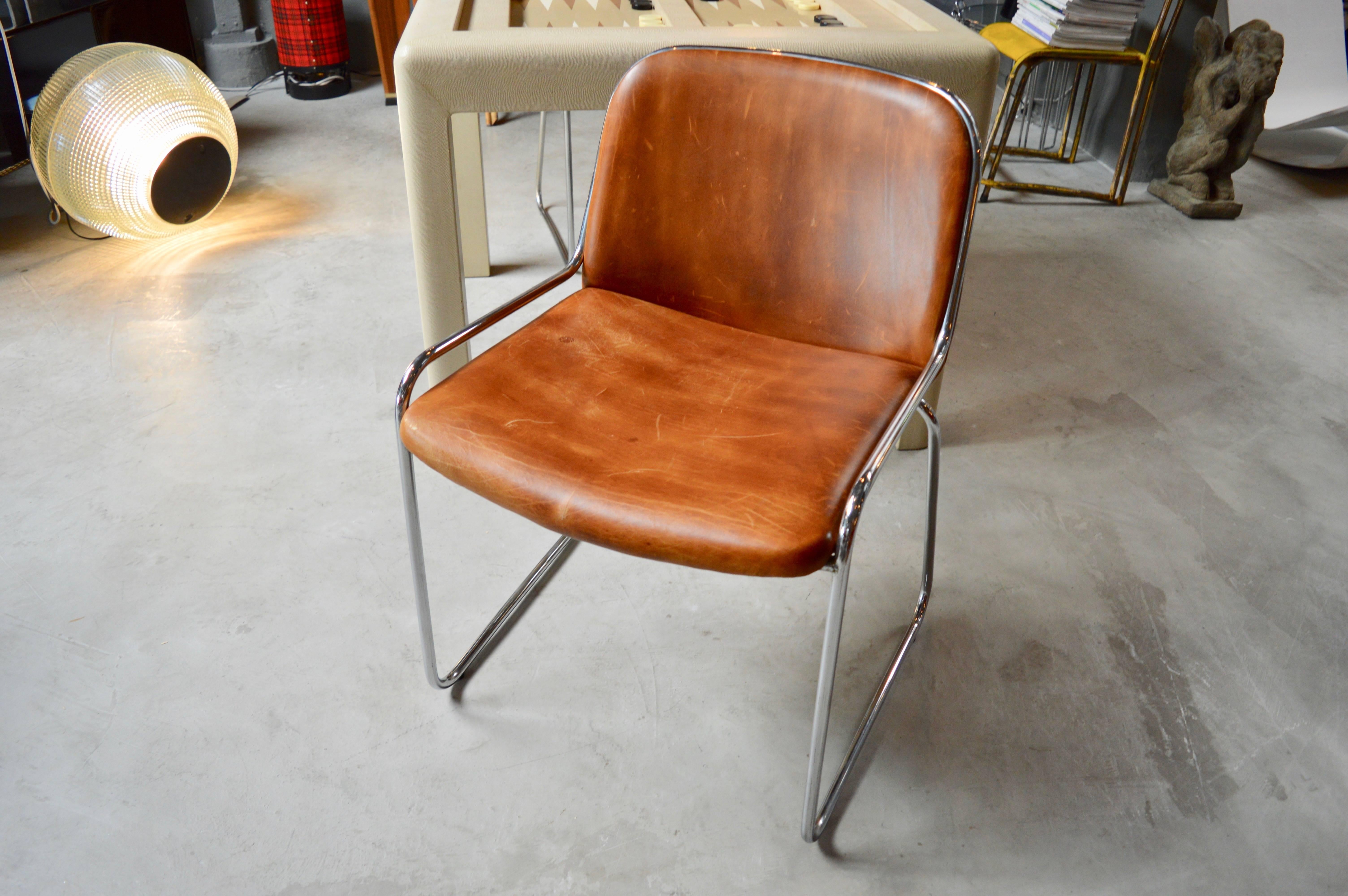 Late 20th Century French Chrome and Leather Side Chairs