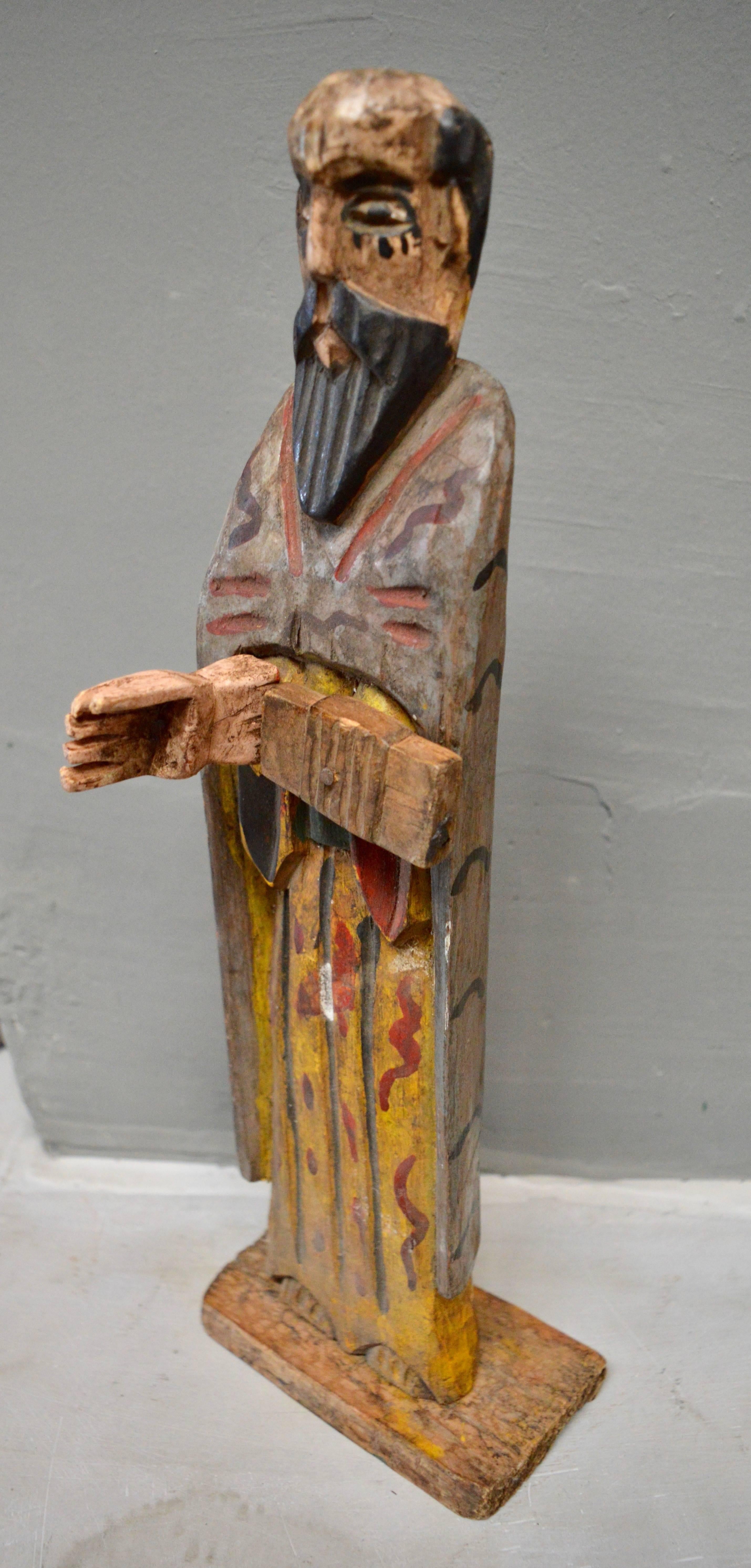 Mexican Hand-Painted Wood Santo of Saint Antonio For Sale