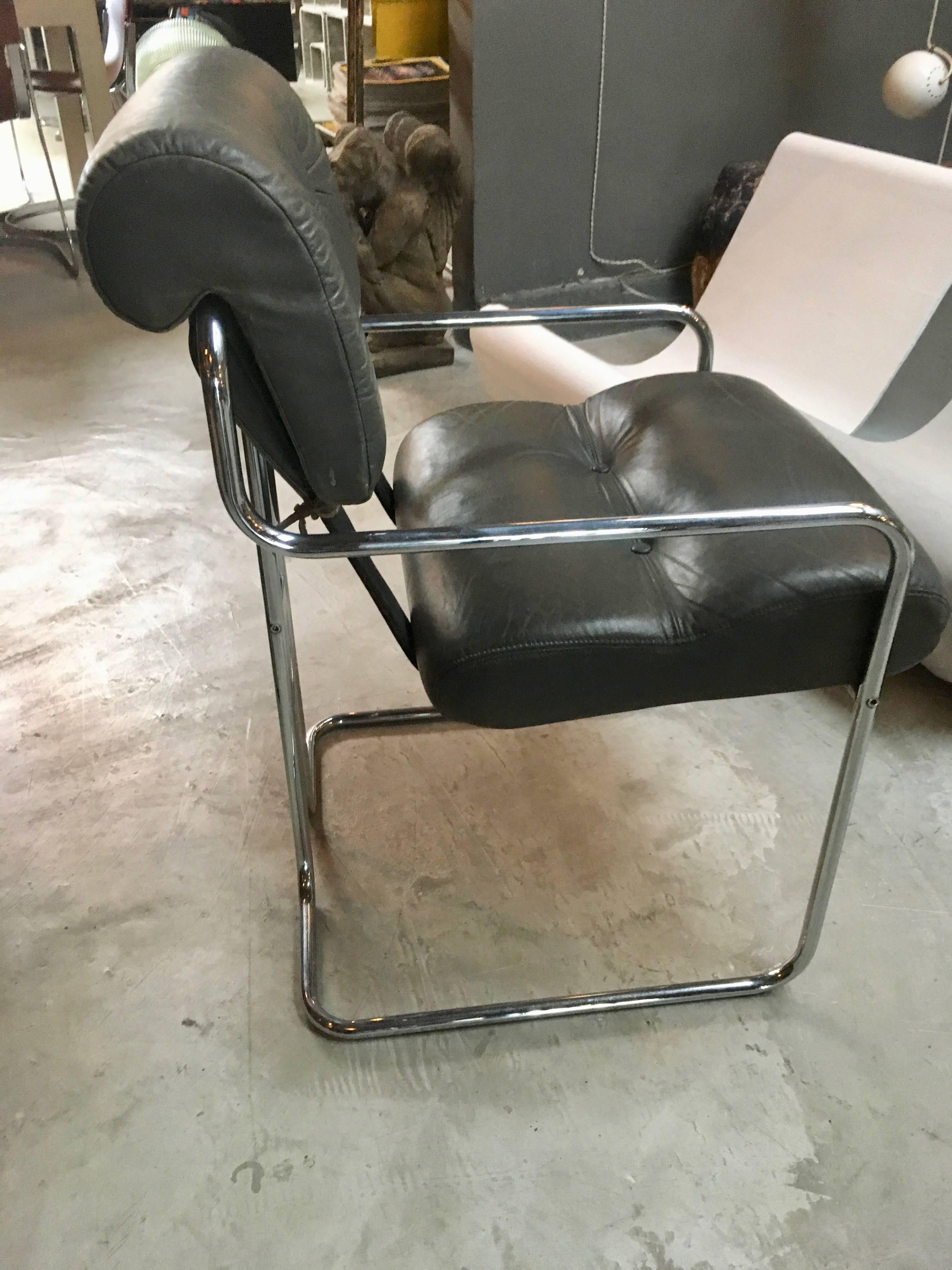 Late 20th Century Six Tucroma Pace Chairs in Grey Leather by Guido Faleschini