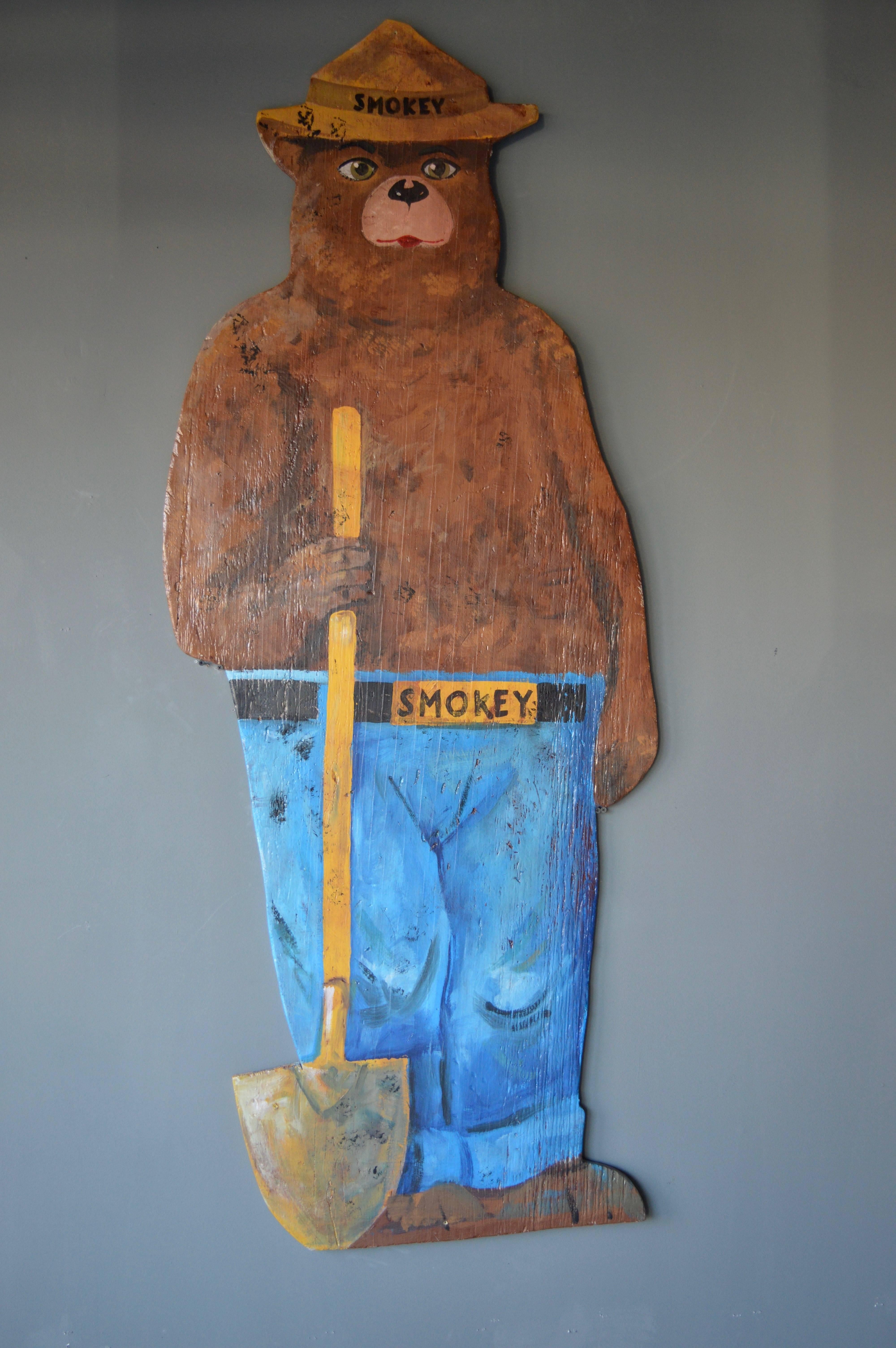 6 foot tall Smokey the Bear. Hand-painted wooden sign from the United States Parks and Wildlife. Great piece of Americana. Very rare. Excellent vintage condition and great coloring.