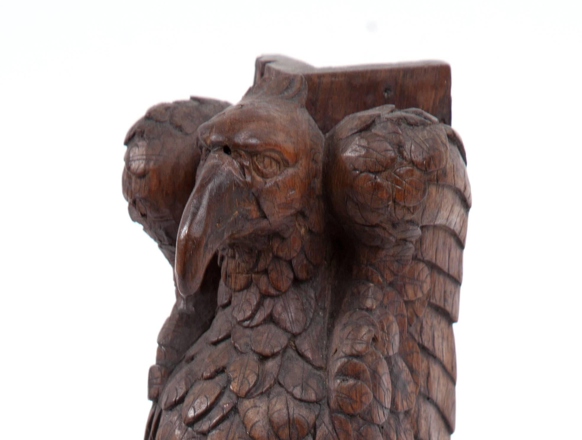 Very handsome and masculine antique carved eagle fragment. The back is at a right angle. It would have attached at a corner.
