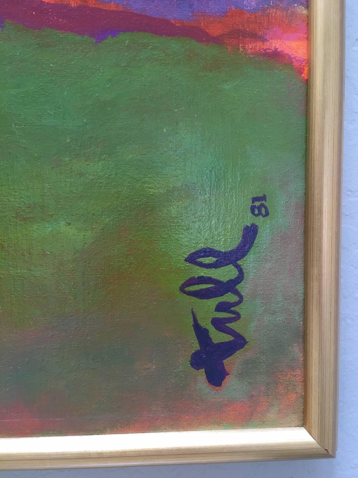 Dated 1981, this is an untitled abstract of a potted cactus by Arizona architect and artist William Tull. Acrylic on canvas. Measures: 41" W x 51.5" H x 2" D.