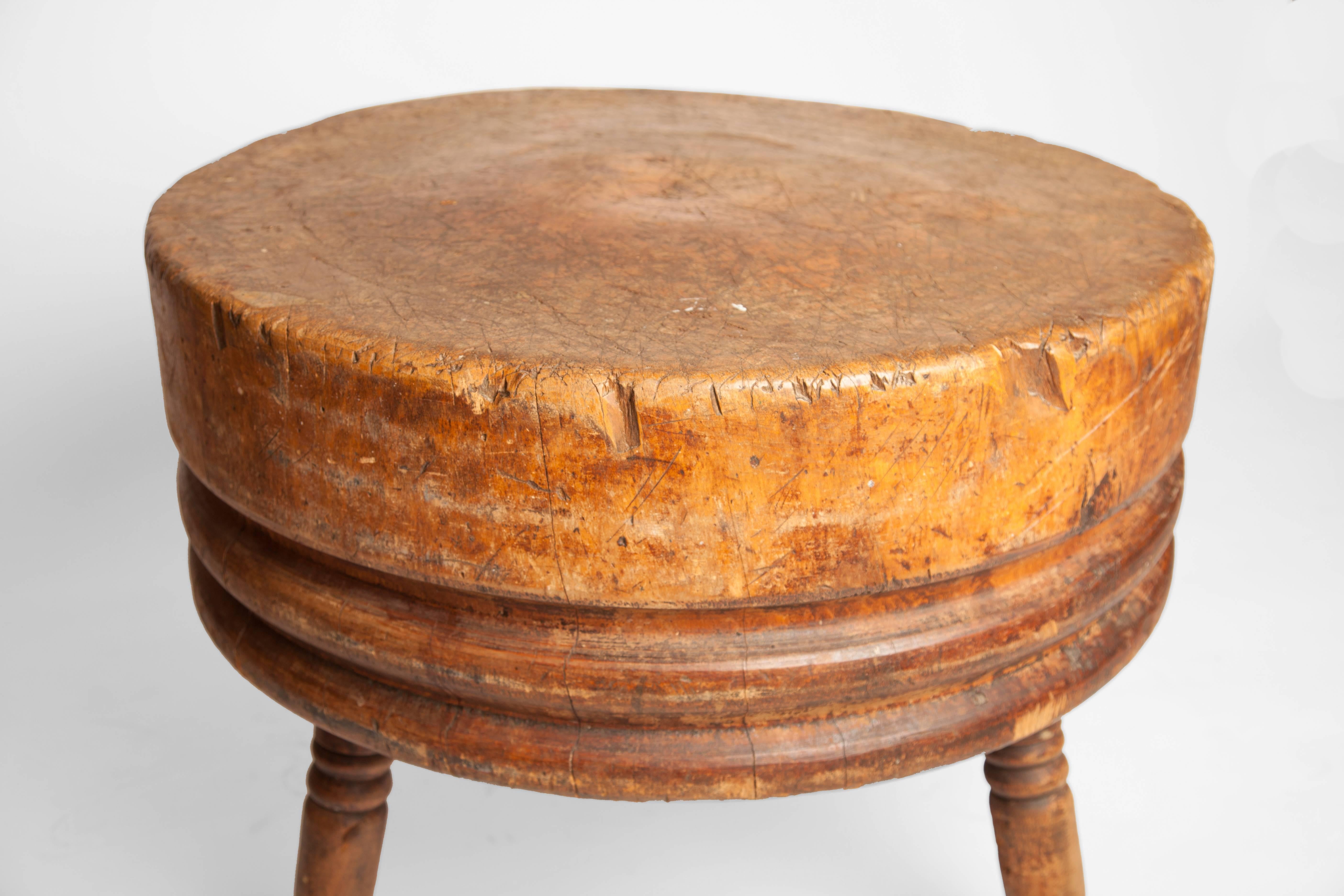 antique round butcher block table