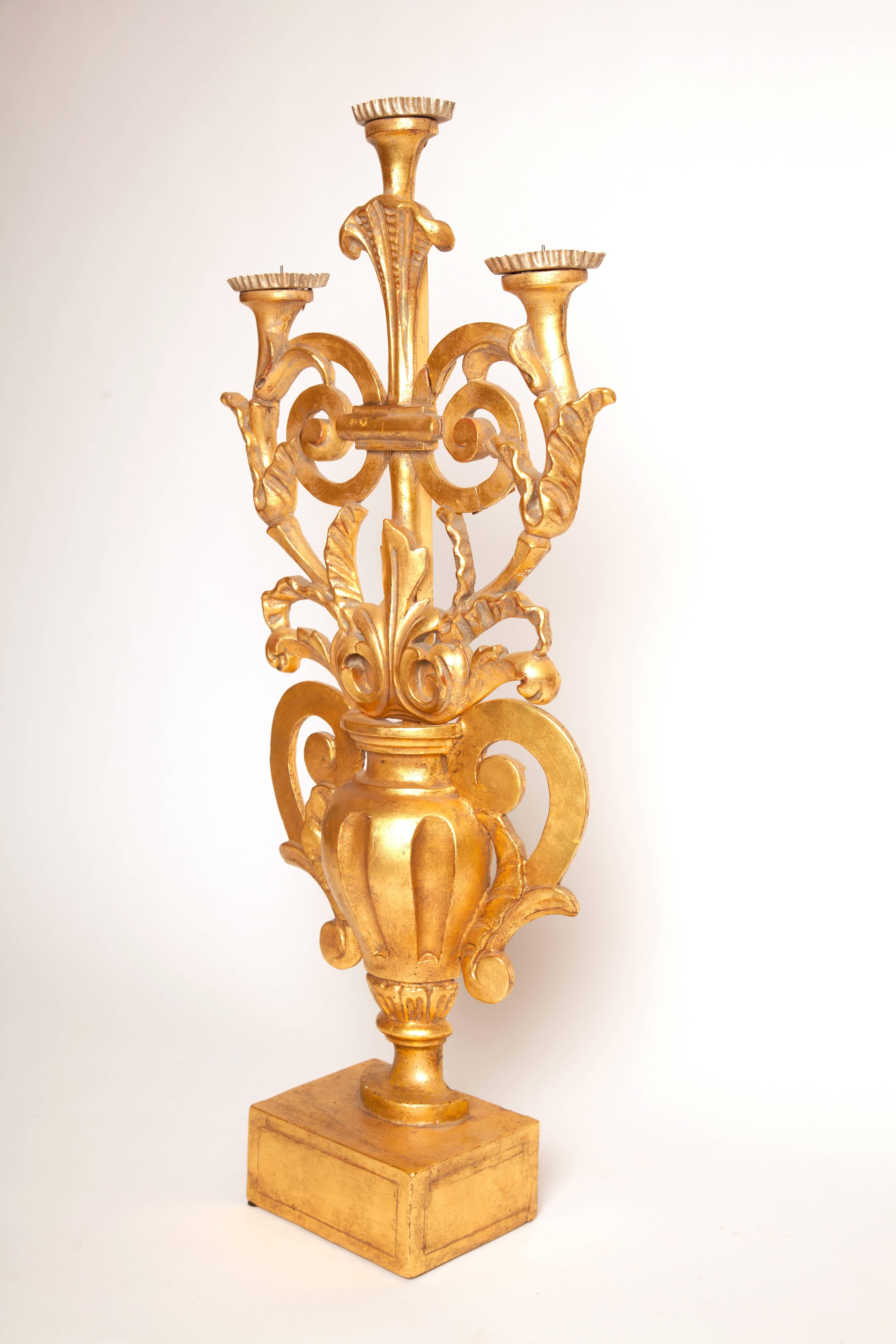 19th century Italian antique Italian gilt three candelabra.

         