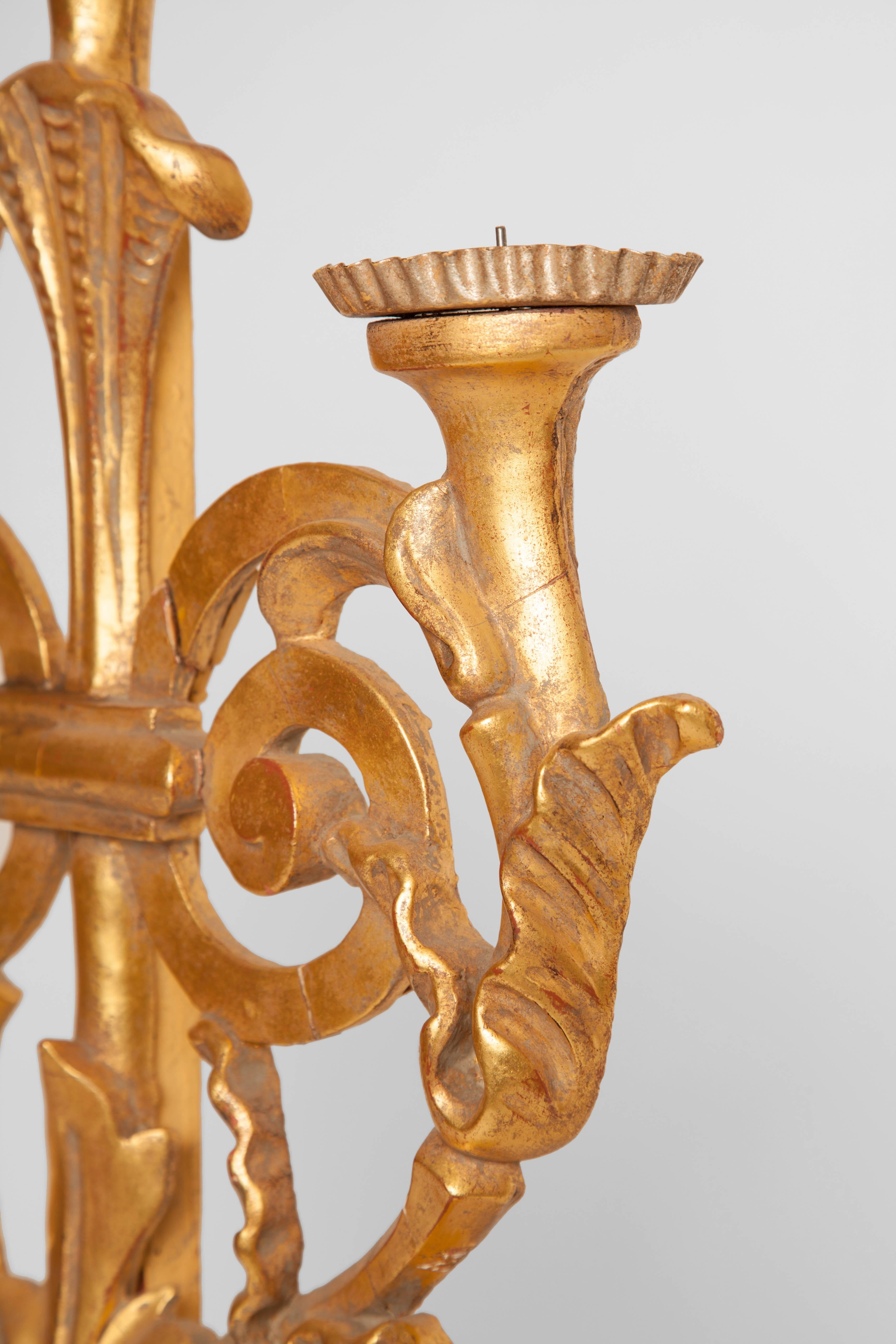 Baroque Antique Italian Gilt Three Candelabra For Sale