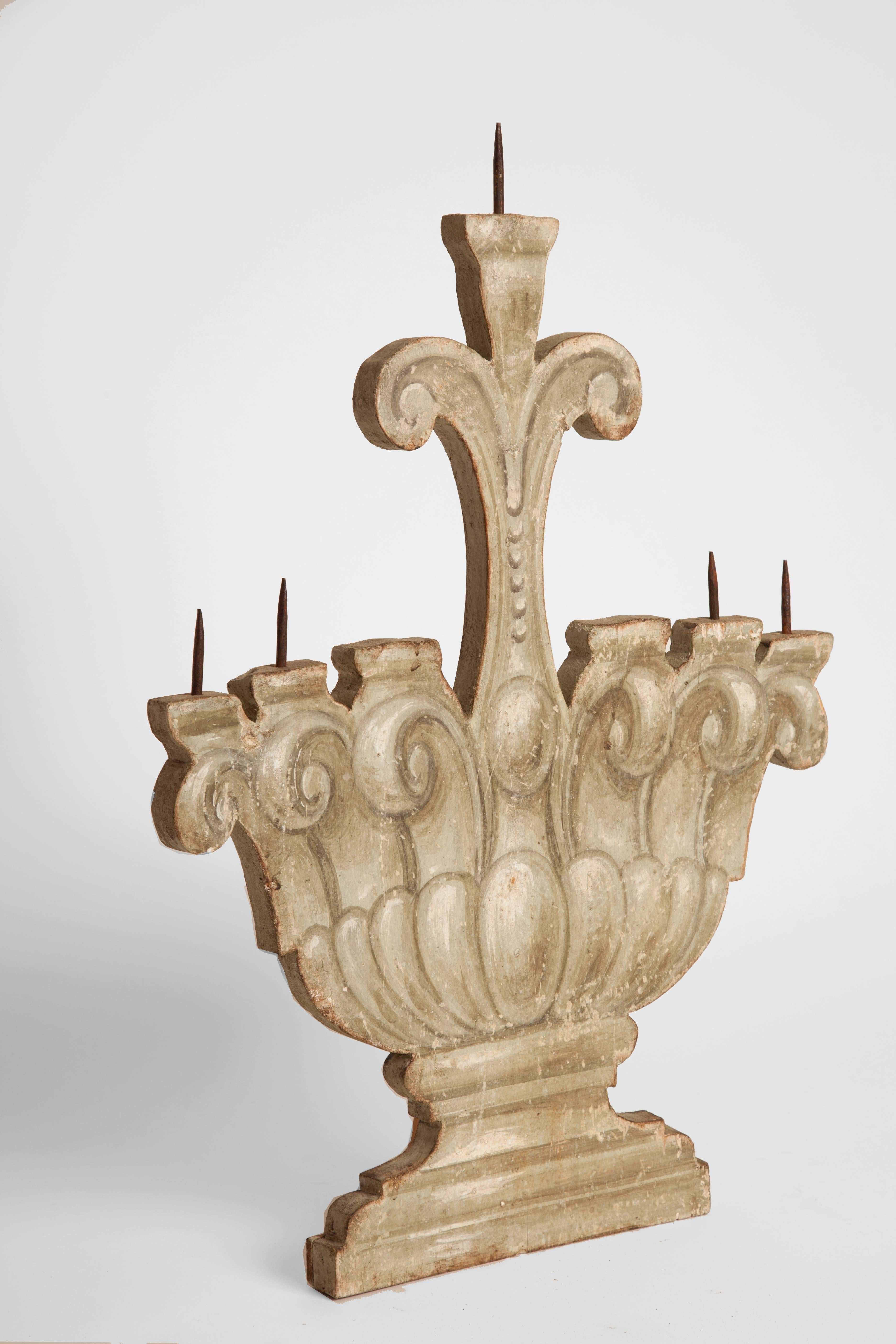 Antique Italian painted five candelabra.