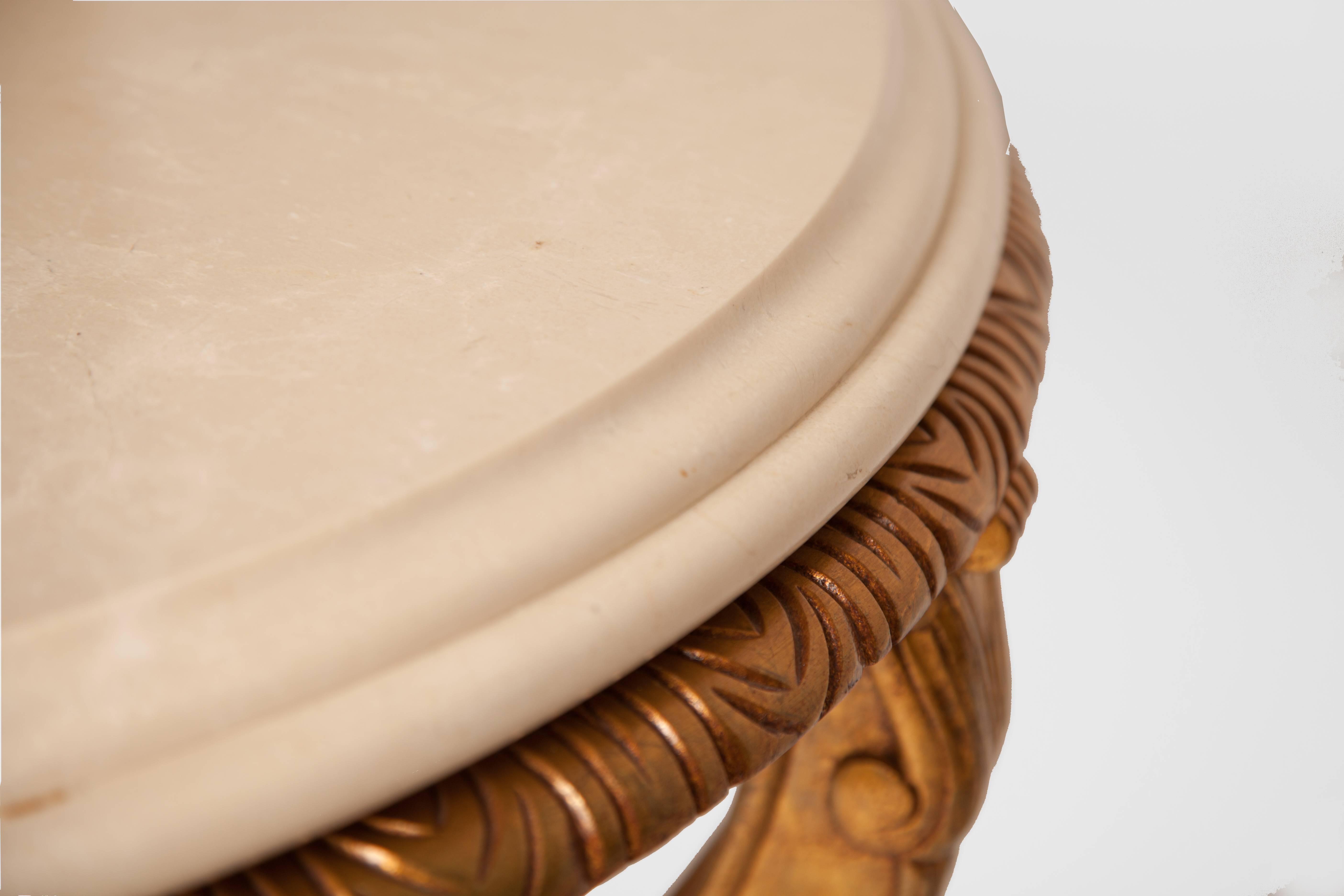 French Louis XV style giltwood and marble round table.