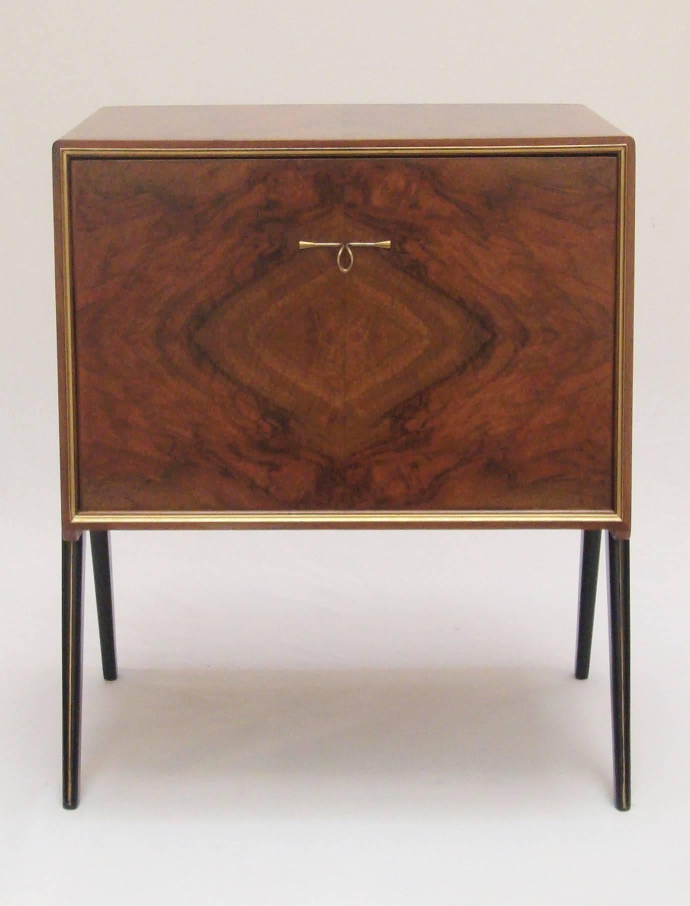 Mid-20th Century Small Italian 1950s Walnut Cocktail Cabinet with Mirrored Interior