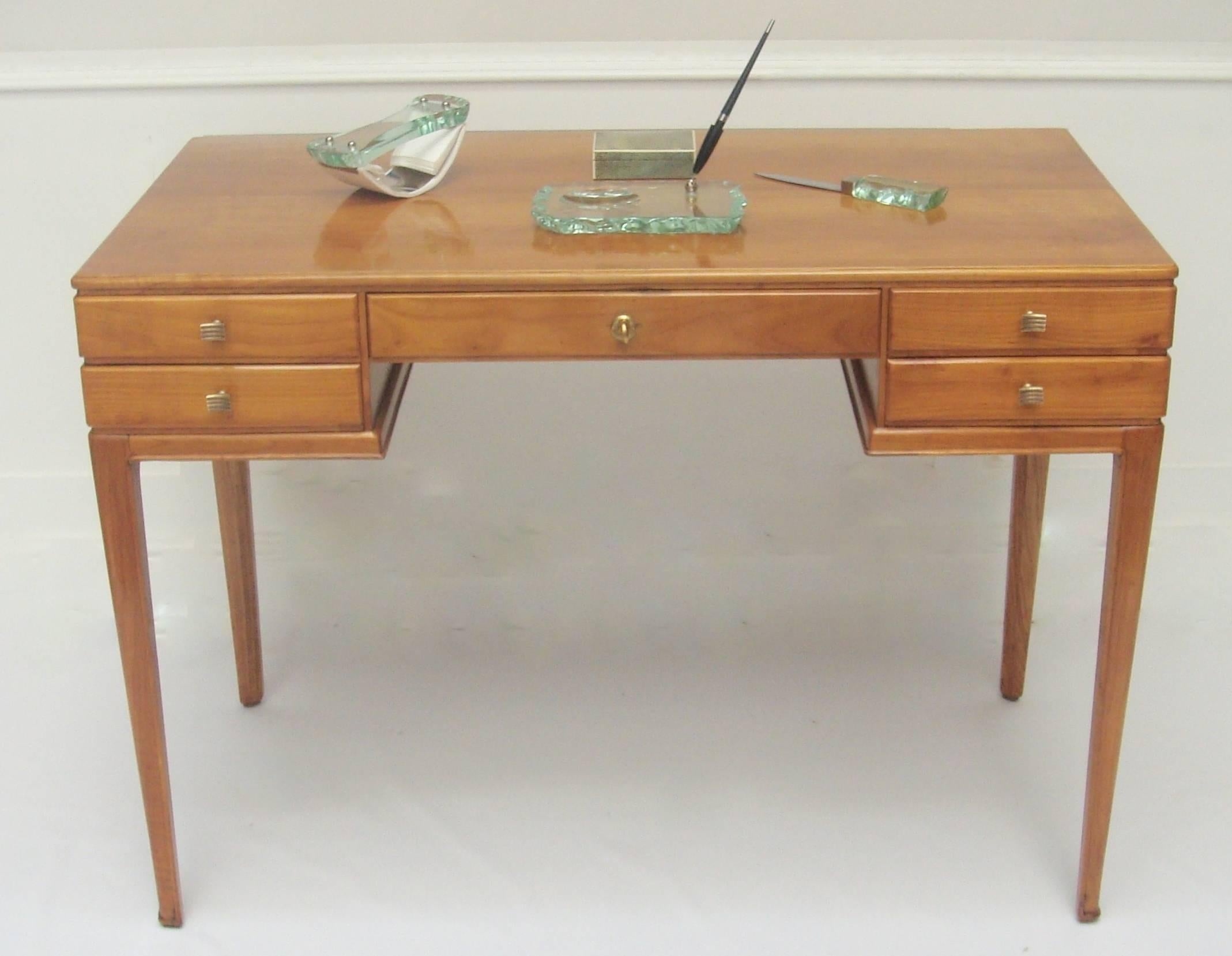 Mid-20th Century Italian 1950s Cherrywood Writing Desk Attributed to Guglielmo Ulrich