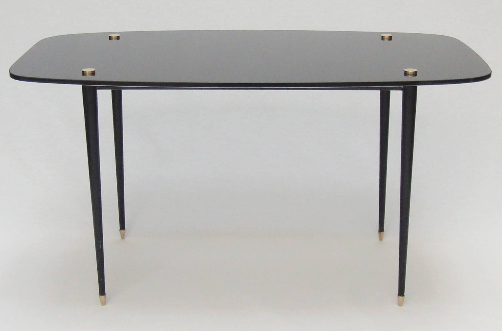 Mid-Century Modern French 1950s Black Glass Side Table