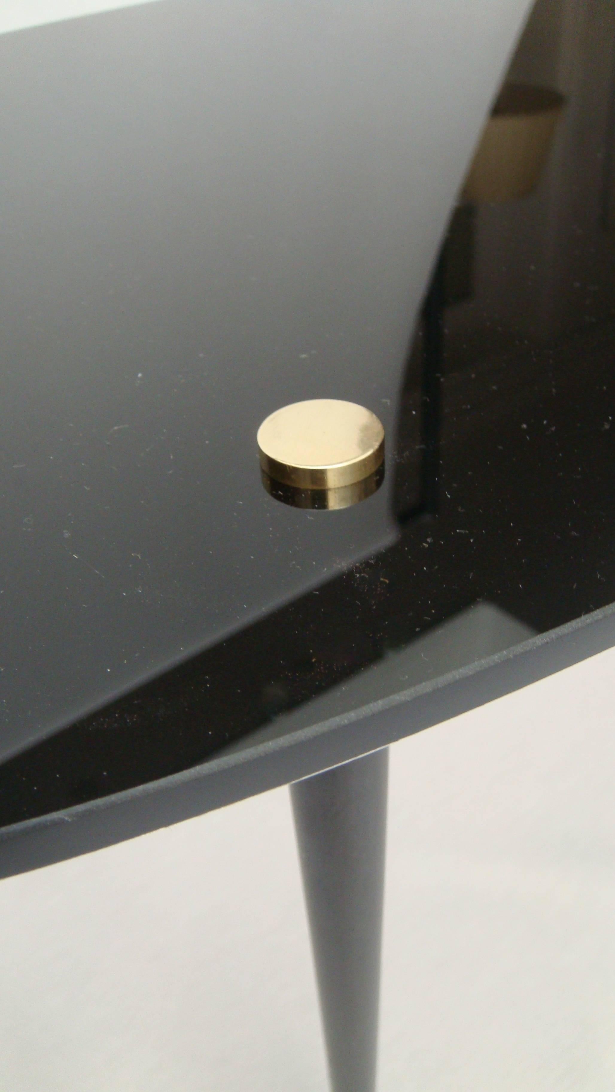 Lacquered French 1950s Black Glass Side Table