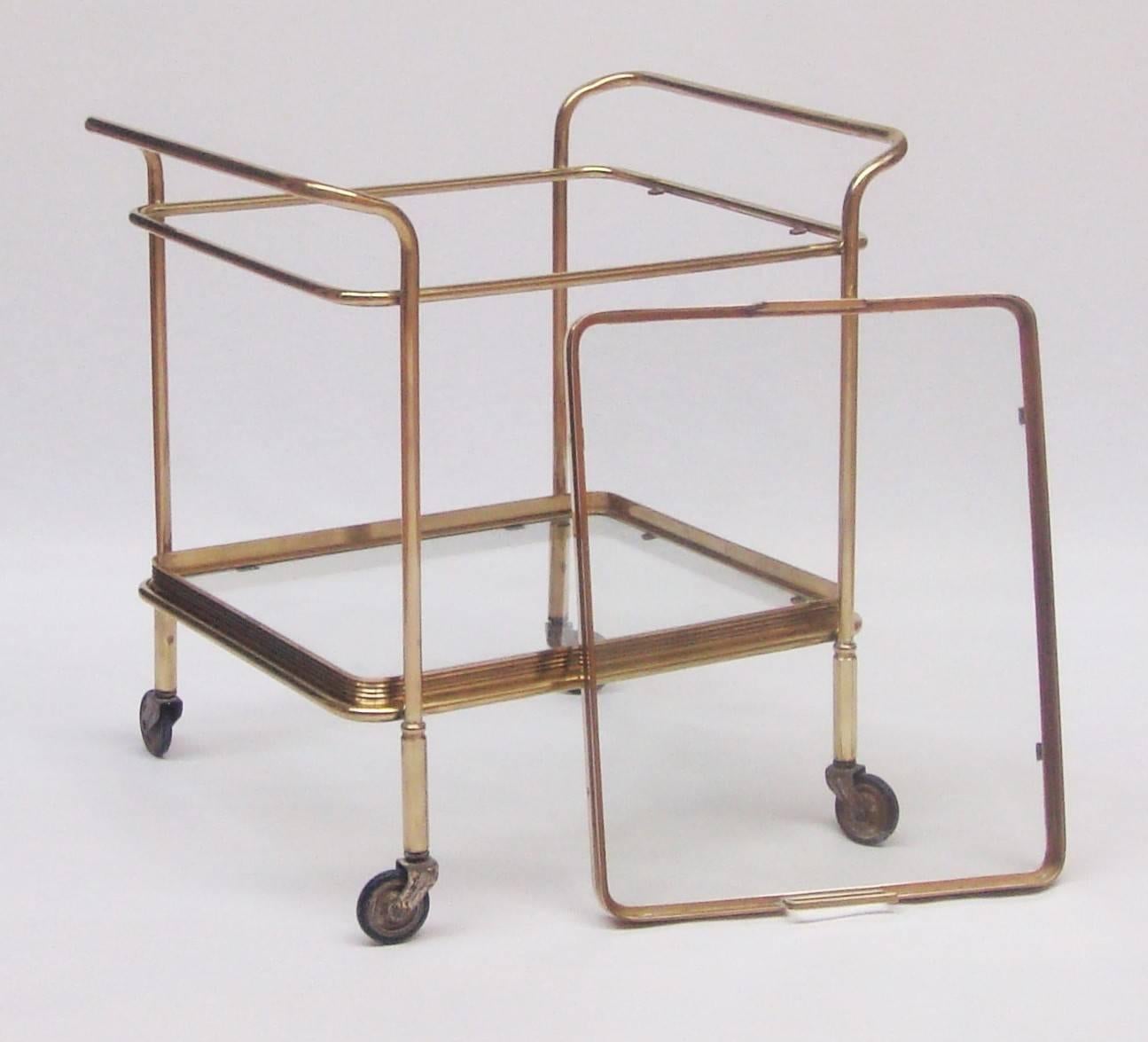 Italian 1950s Brass and Glass Bar Cart In Excellent Condition In London, GB