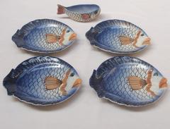 French 1950s Vallauris Fish Plates and Jug