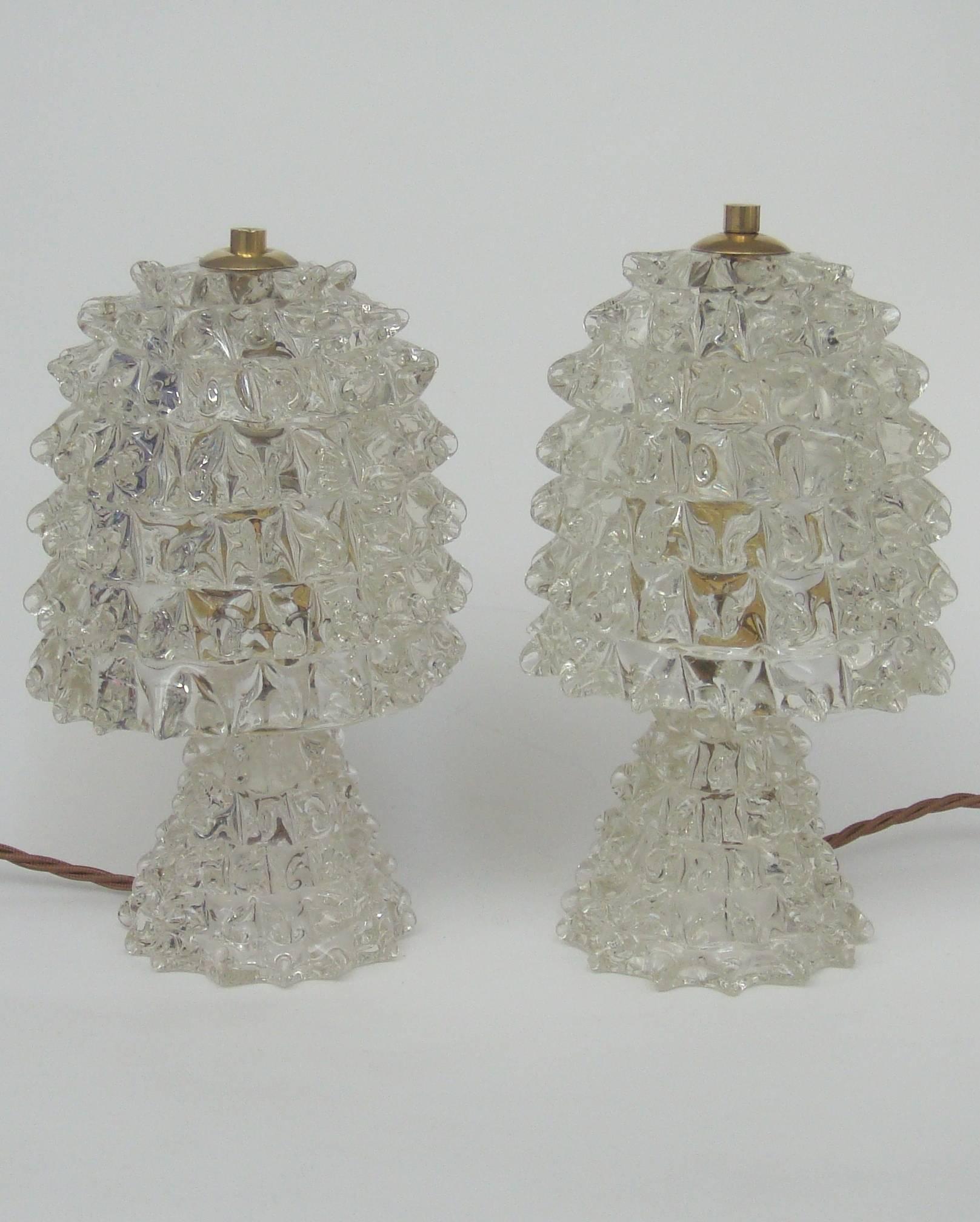 A pair of small rostrato glass table lamps by Barovier e Toso, Murano.
Re-wired and PAT tested.
  