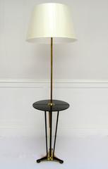 French 1950s Floor Lamp with Attached Opaline Table