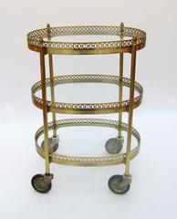 French 1960s Oval Brass and Glass Bar Cart