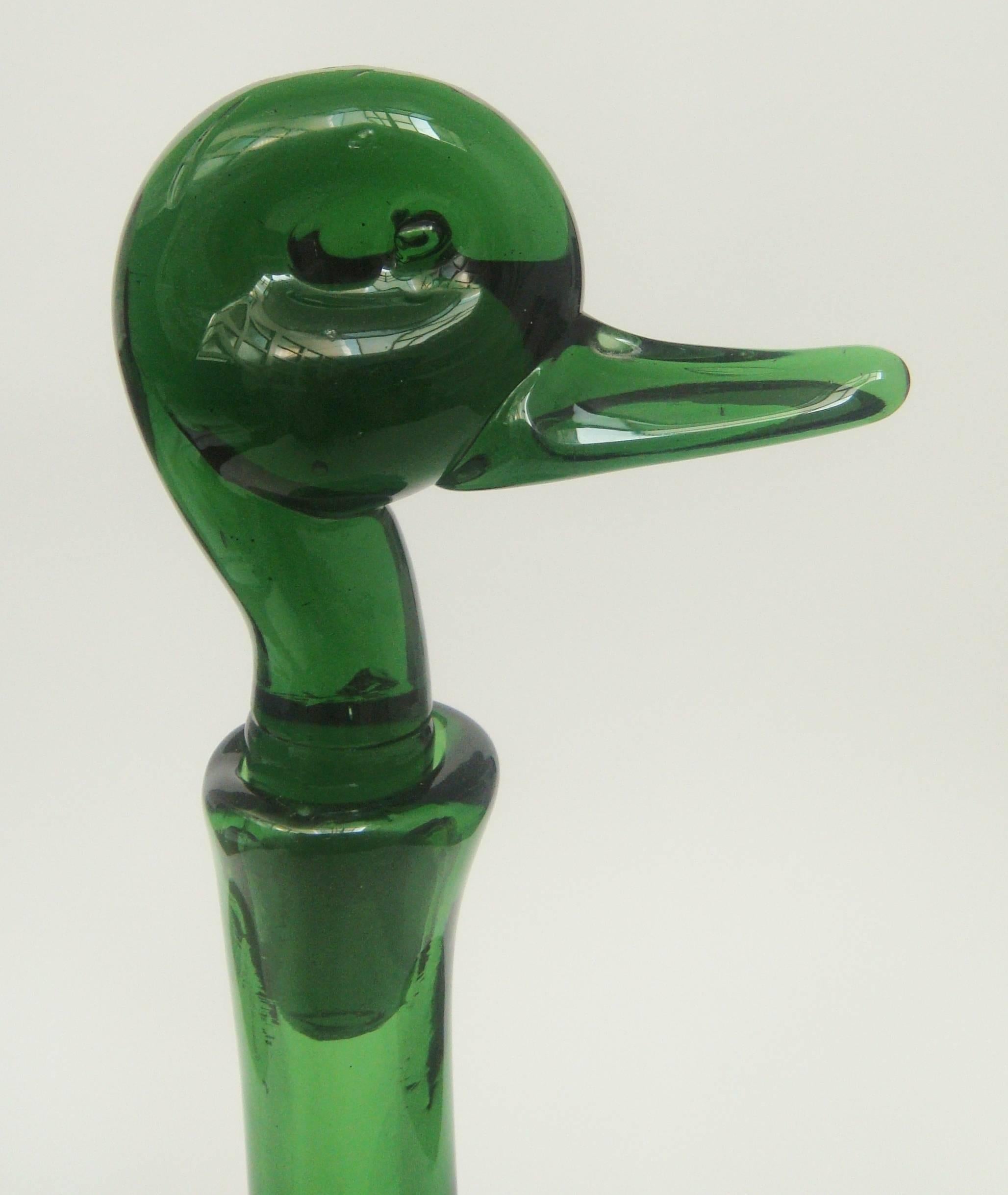 Italian 1950s, Empoli Verde Duck Decanter For Sale