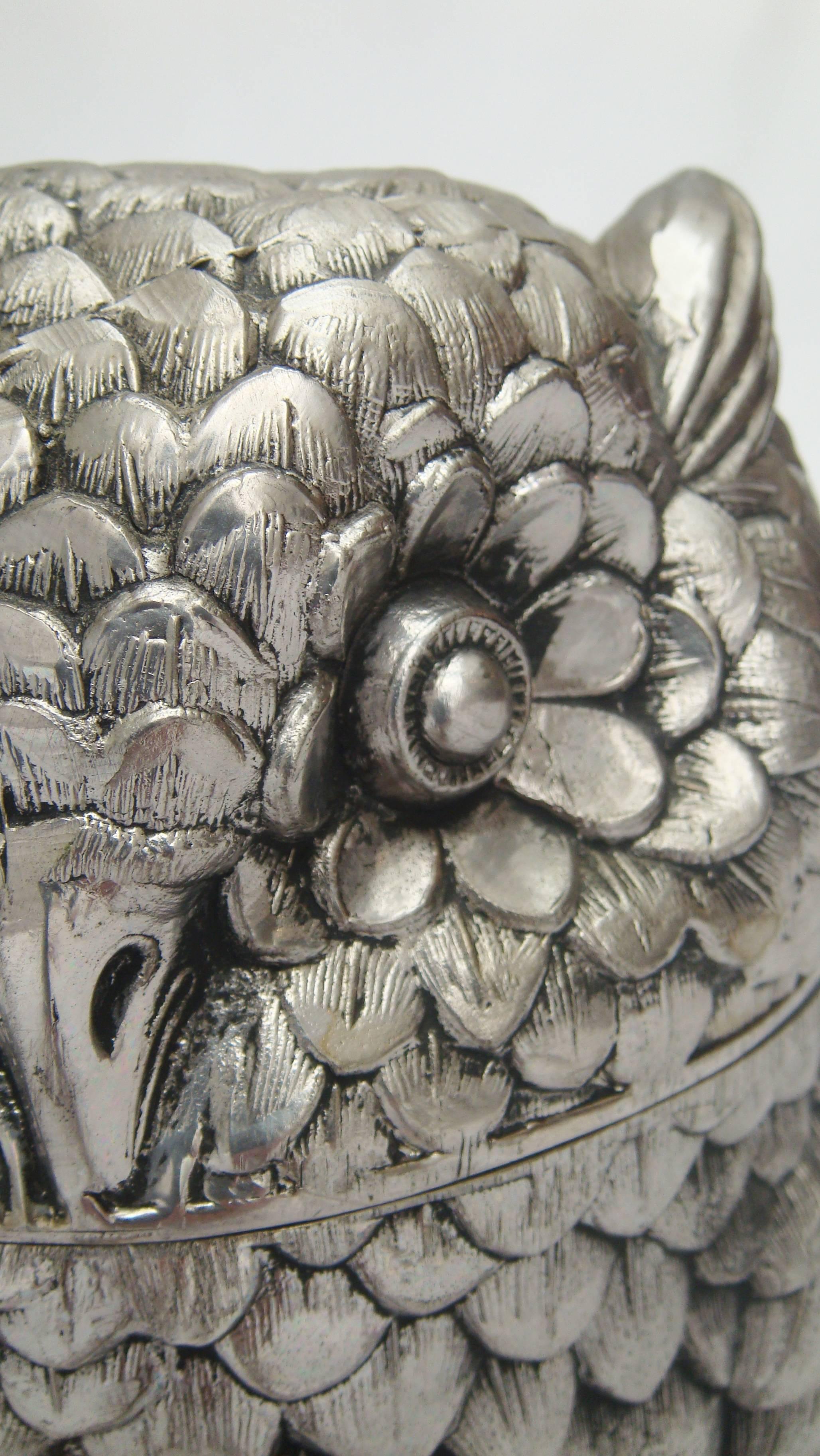 Mid-Century Modern Silver Metal Owl Ice Bucket by Mauro Manetti