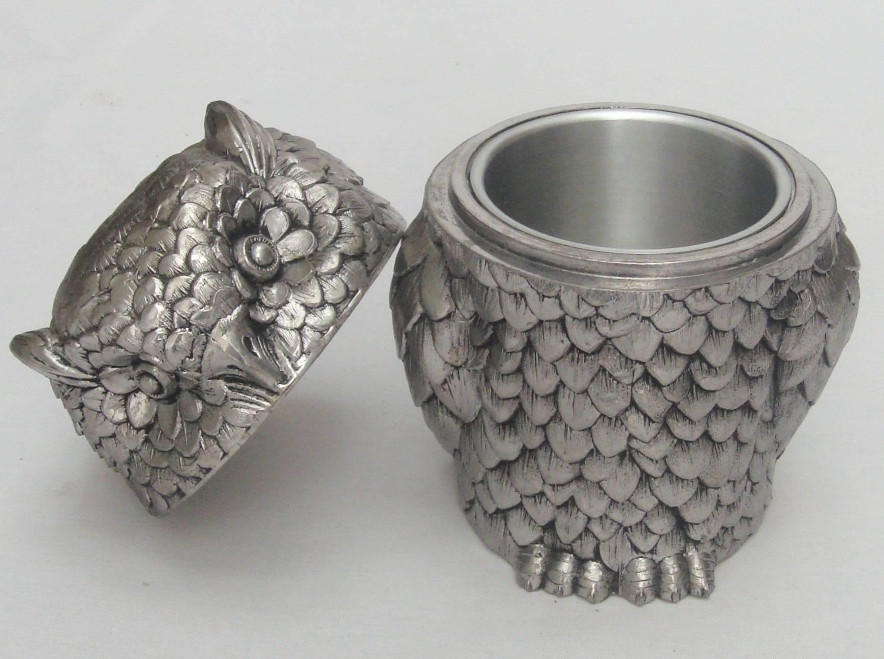 Italian Silver Metal Owl Ice Bucket by Mauro Manetti