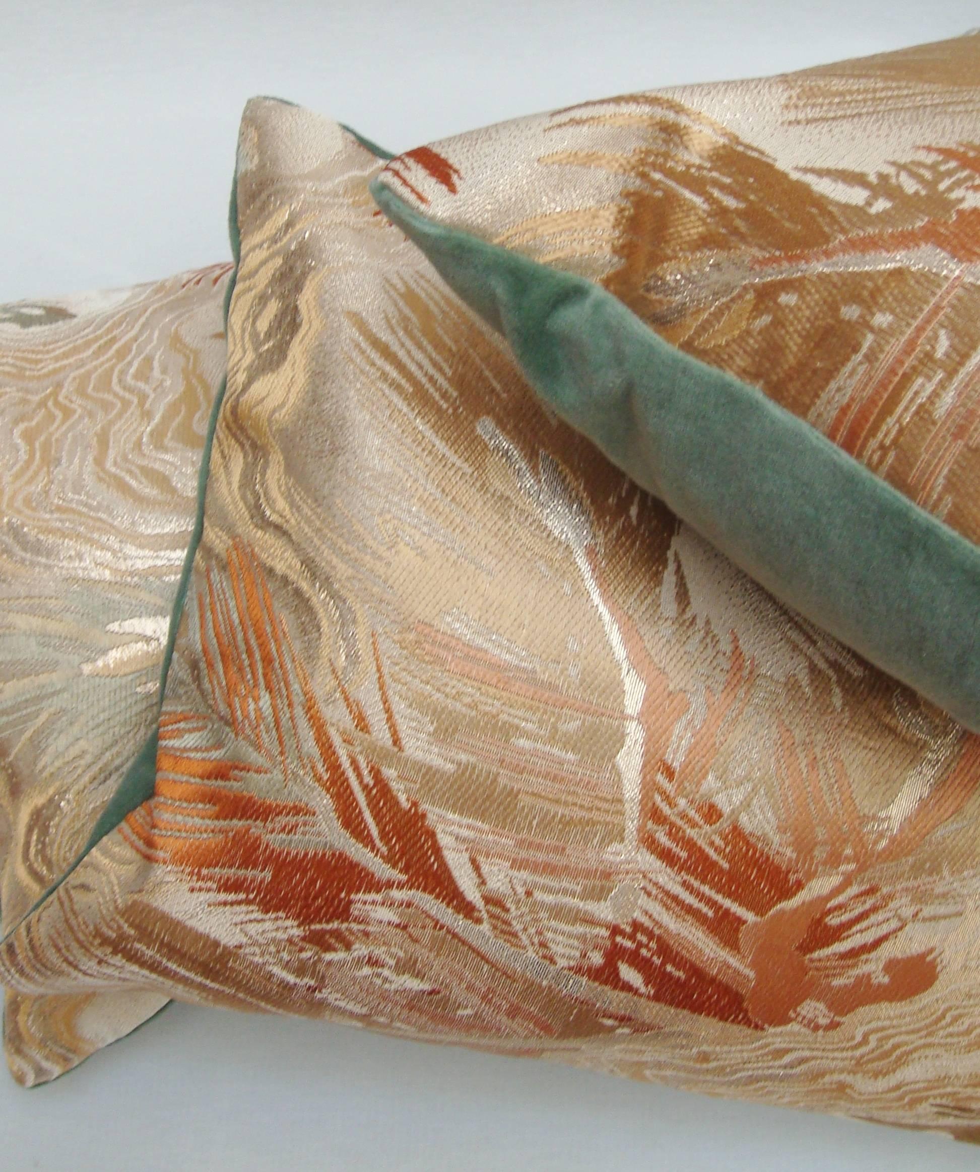 Mid-Century Modern Luxury Vintage Silk Brocade Maru Obi Pillow For Sale