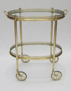 Pair of French Oval Brass Bar Carts, 1950s