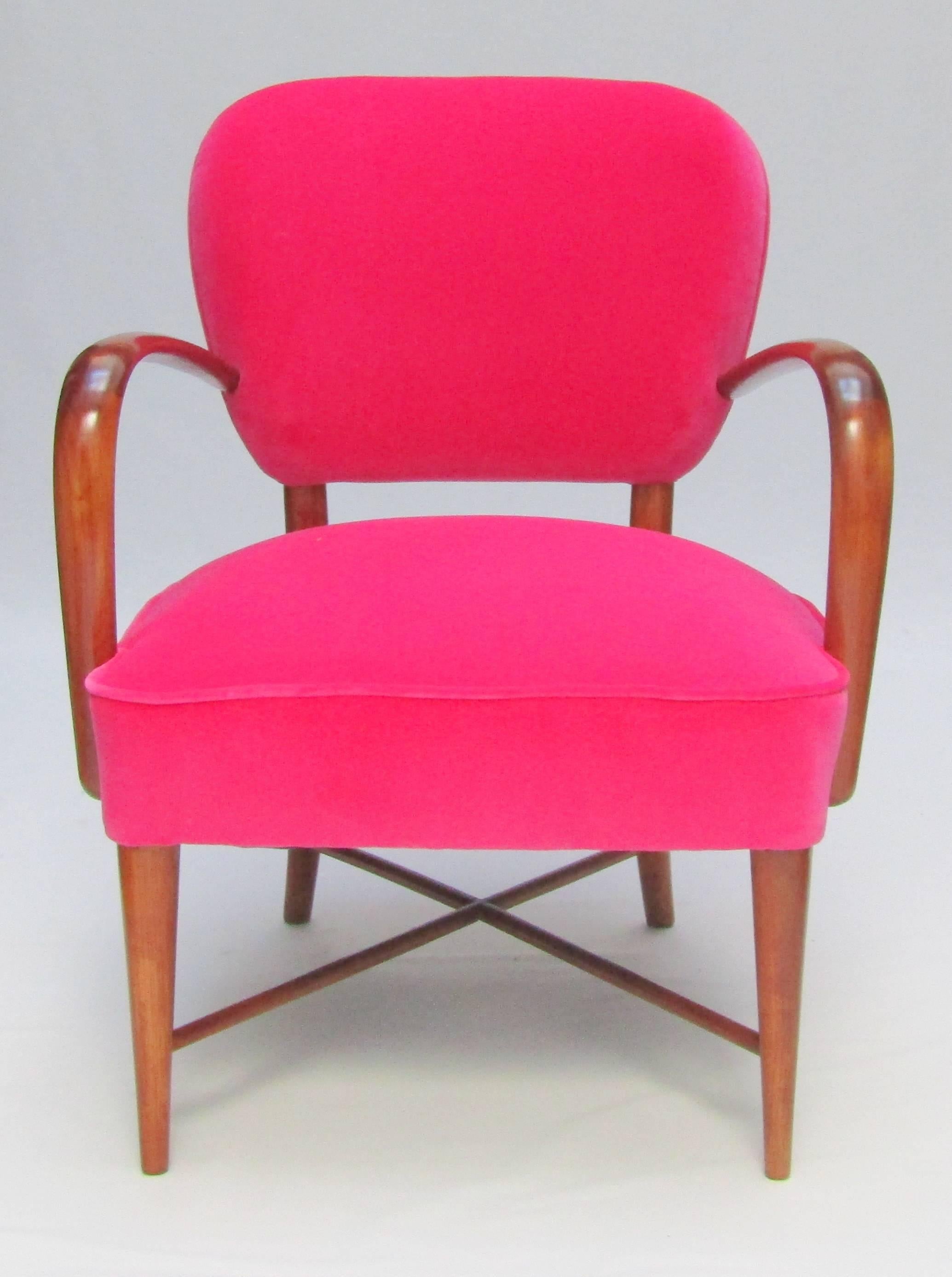 A pair of bentwood armchairs
upholstered in designers guild Varese velvet (Fuchsia).
   