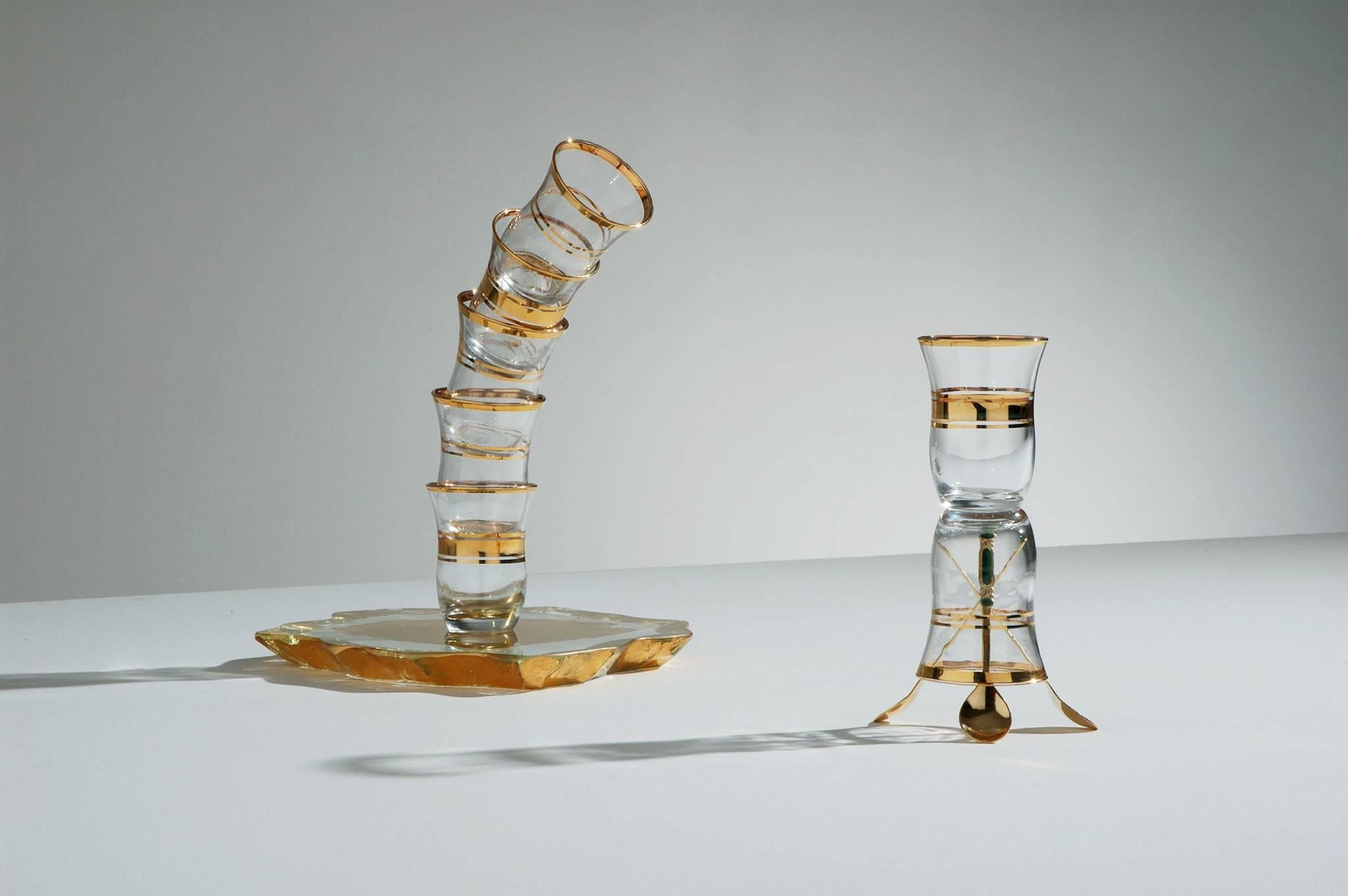 British 'Nafoorat Shay' 'Tea Fountain' Glass Tea Set Sculpture For Sale