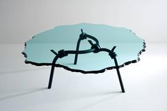 Barbed Wire, Dining Table with Forged, Blackened Steel Base and Glass Top
