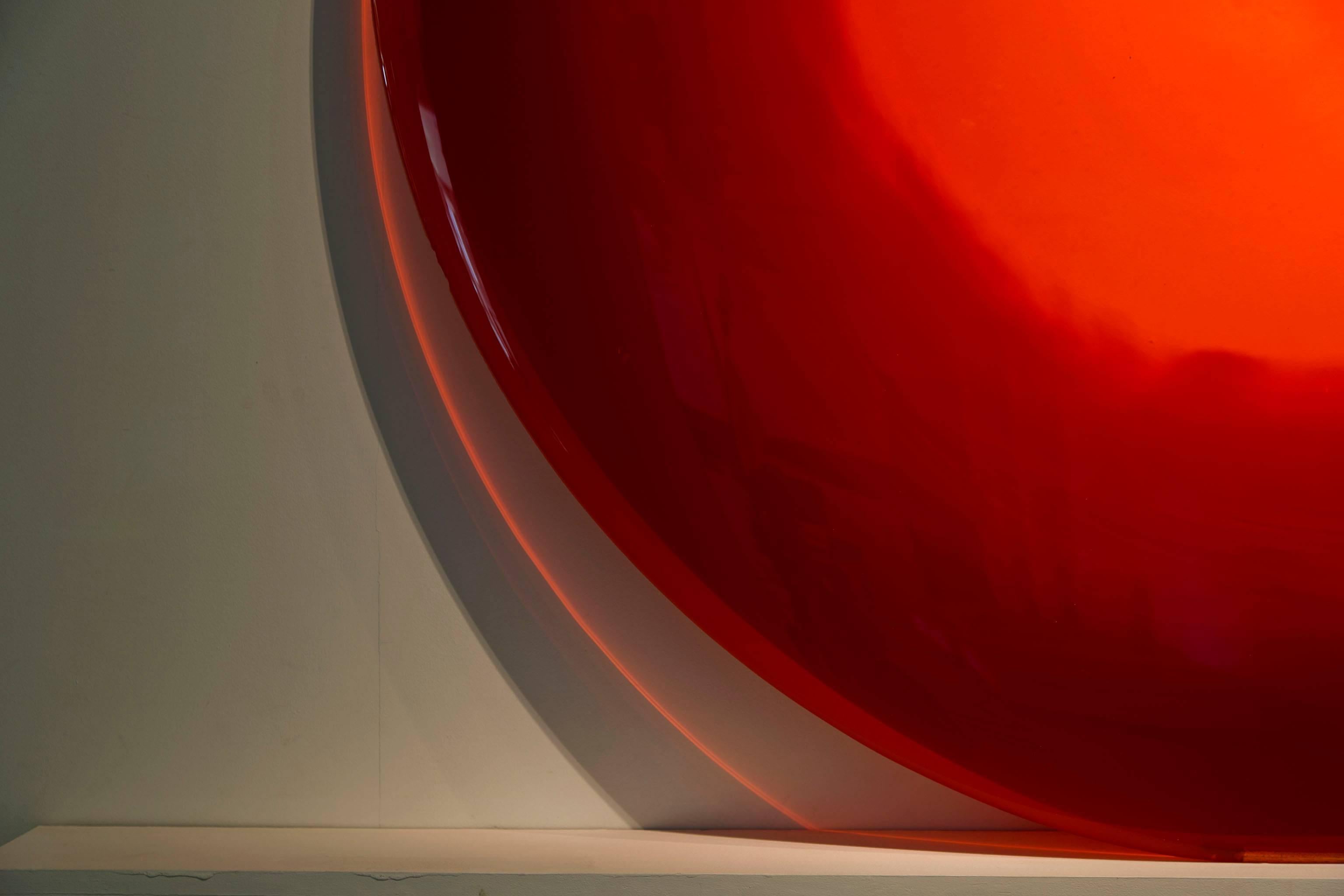 Hand-Crafted 'Red Sun' Glass Wall Sculpture For Sale