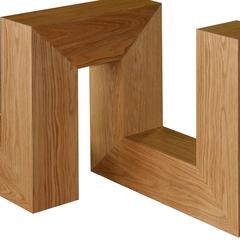 Modern, 21st Century Sculptural Table in American Oak With Glass Top - "Klotz"