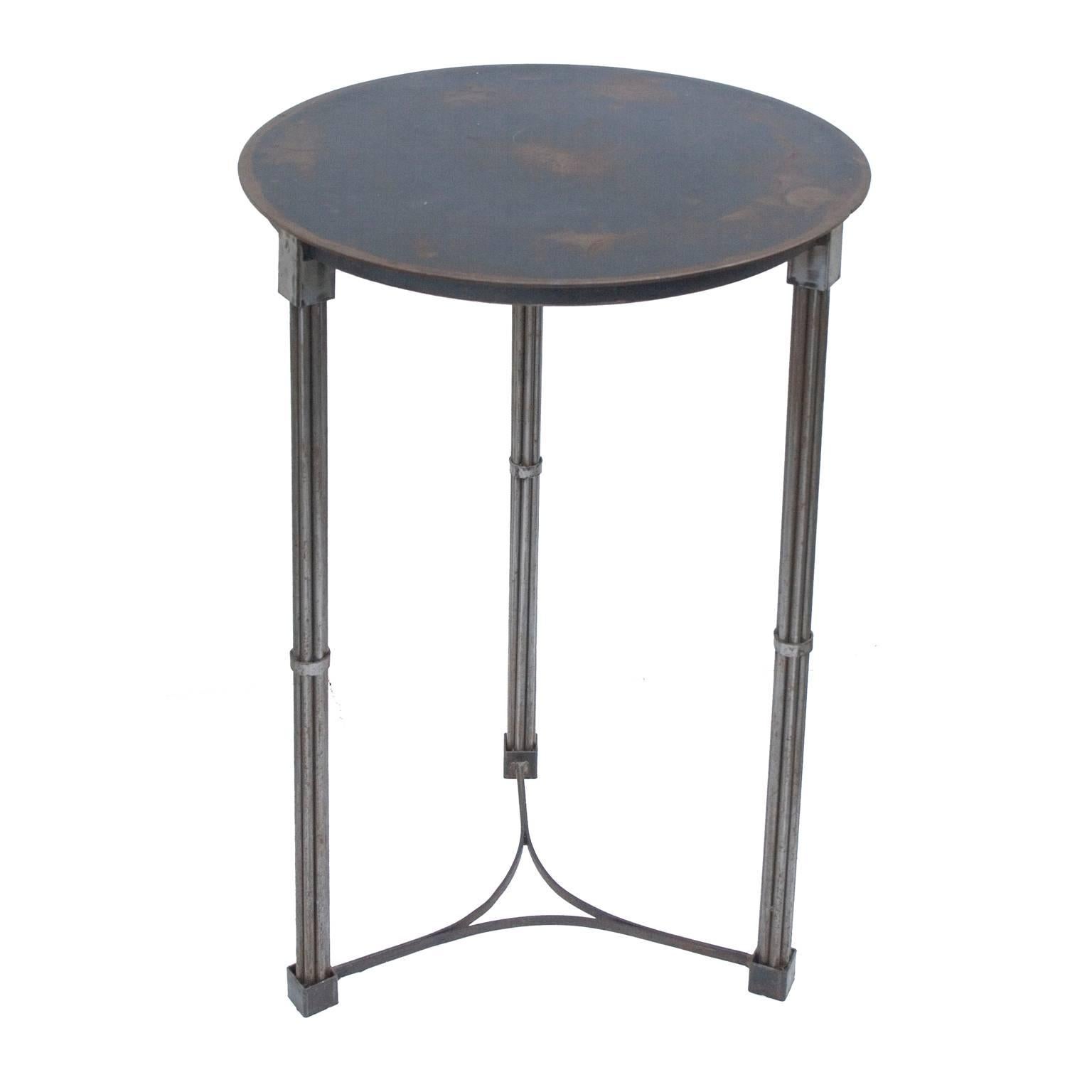 Circular small table is made entirely of raw, waxed mild steel. This design is a result of creative thinking how to translate past styles to a modern way of living.
The table is a perfect addition to traditional, modern or Industrial interior.