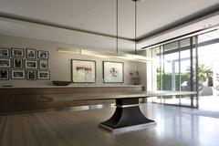 Modern Industrial Large Pedestal Table with Metal Details