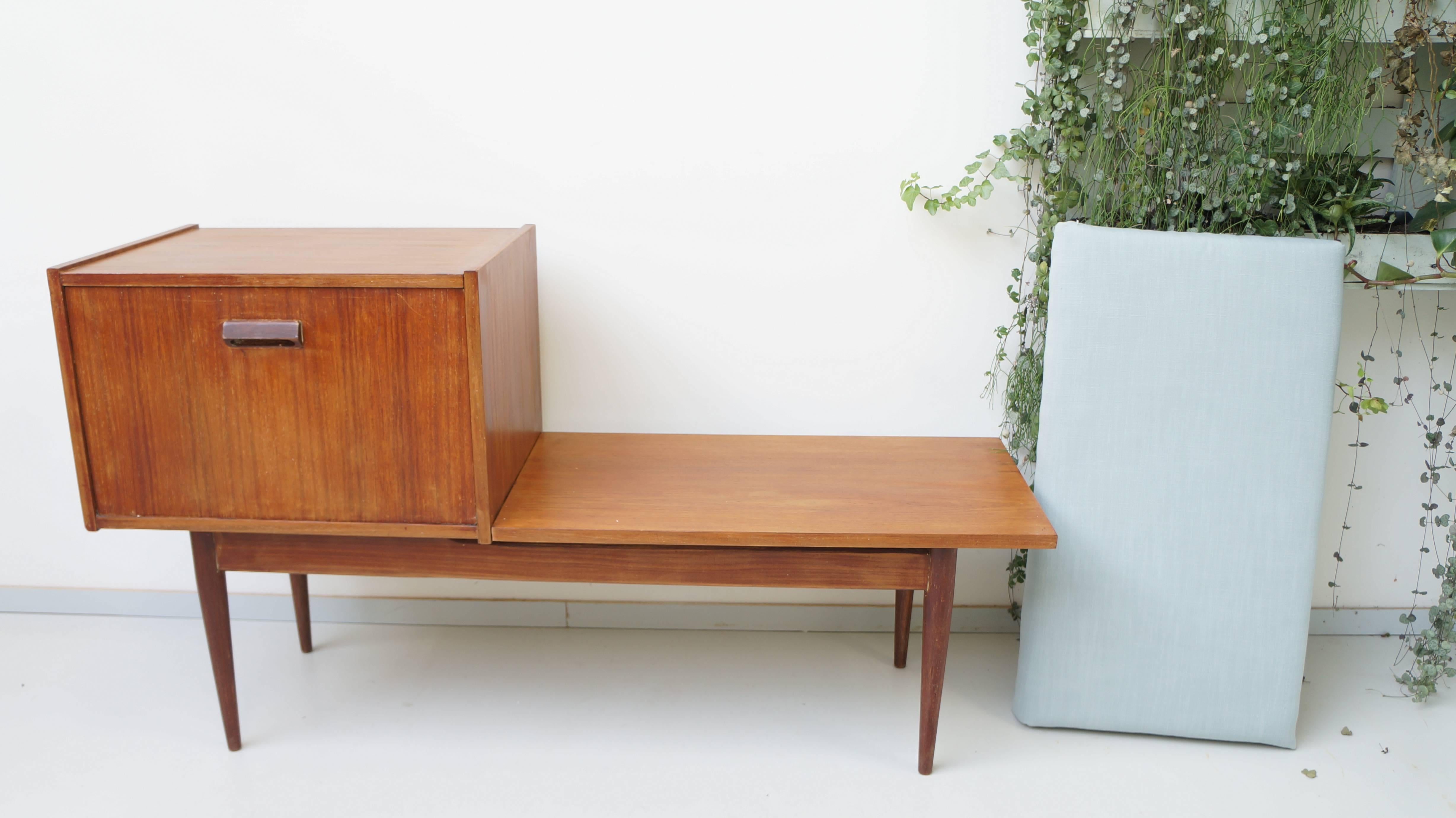 Scandinavian Modern Vintage Mid-Century Telephone Cabinet Bench, 1950s