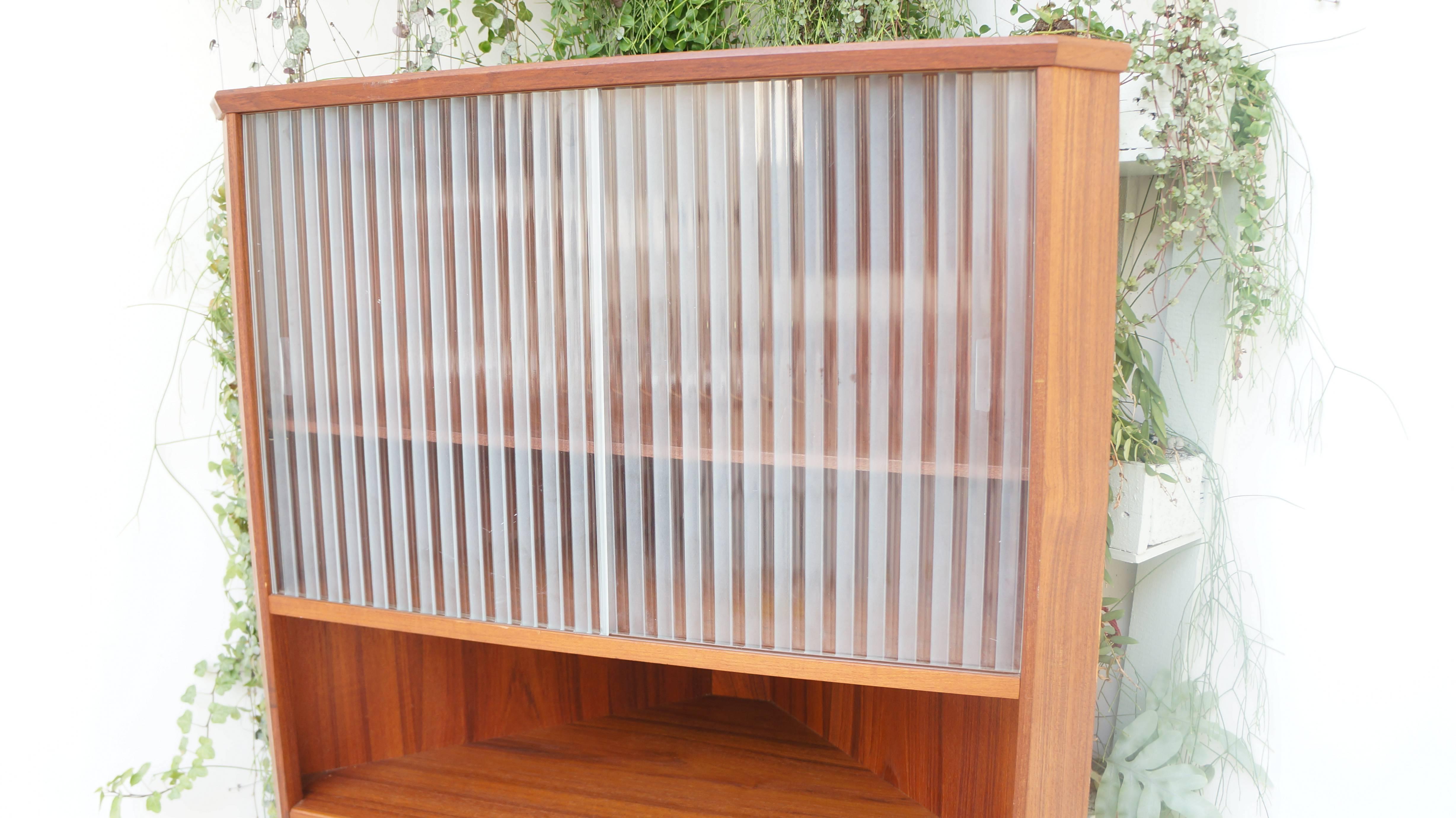 Danish Modern Teak Wooden with Glass Corner Cupboard Credenza, 1950s For Sale 2
