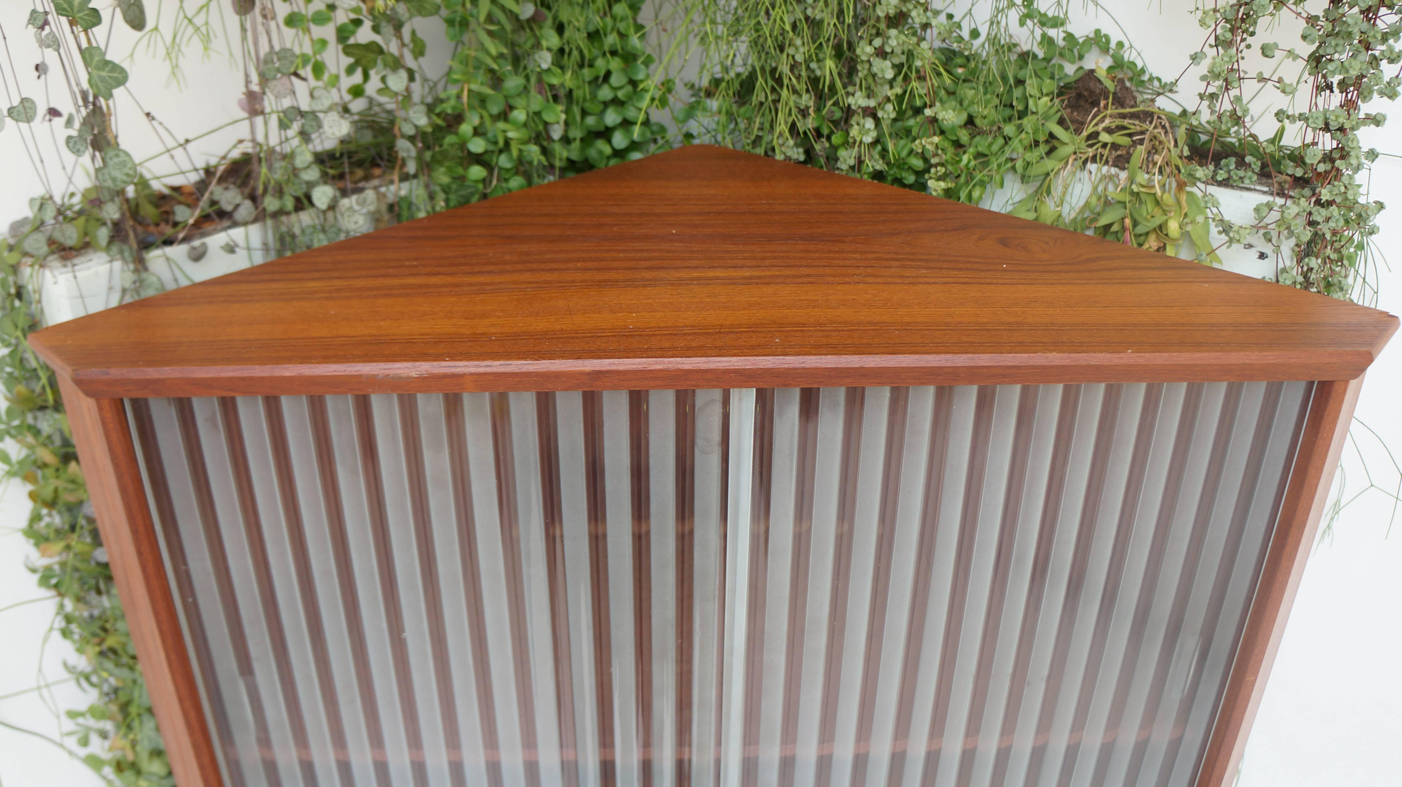 Danish Modern Teak Wooden with Glass Corner Cupboard Credenza, 1950s For Sale 4