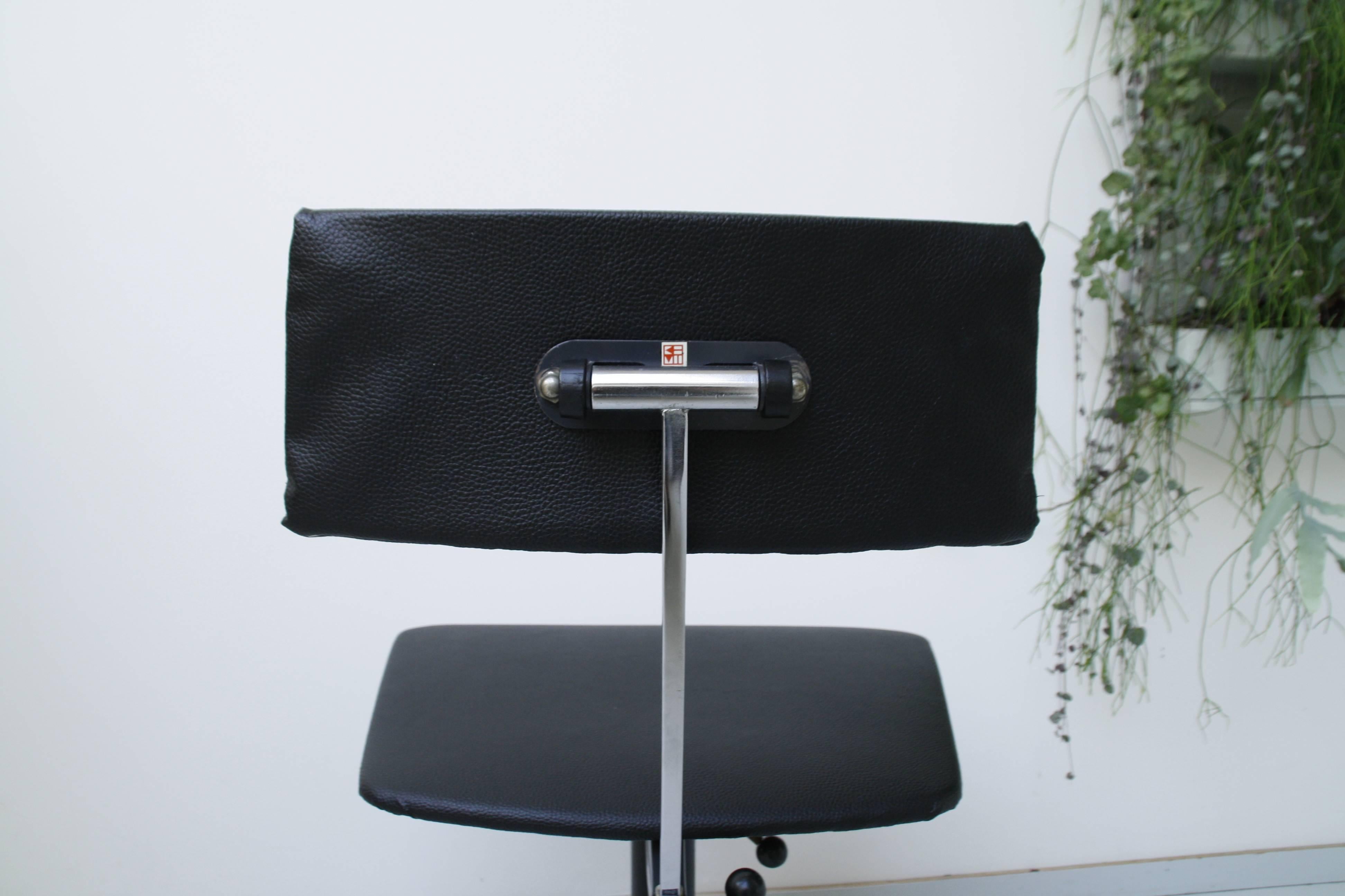 Chrome Danish Modern Kevi Adjustable Desk Chair Black Leatherette For Sale