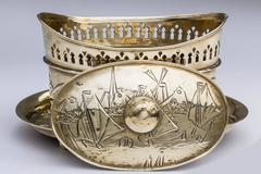 Dutch Brass Repousse Biscuit Box, 19th Century
