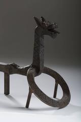 American Pair of Iron Dog/Dragon Andirons 19th Century Folk Art