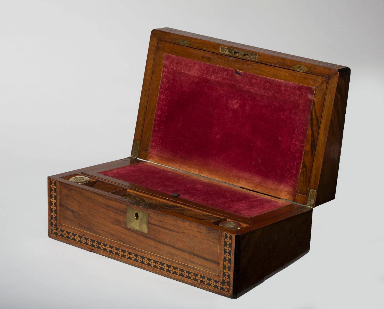 High Victorian English Writing Slope Marquetry Box, 19th Century For Sale