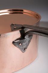 English Copper Large Oval Kitchen Cook Pot with Steel Handle, 19th Century